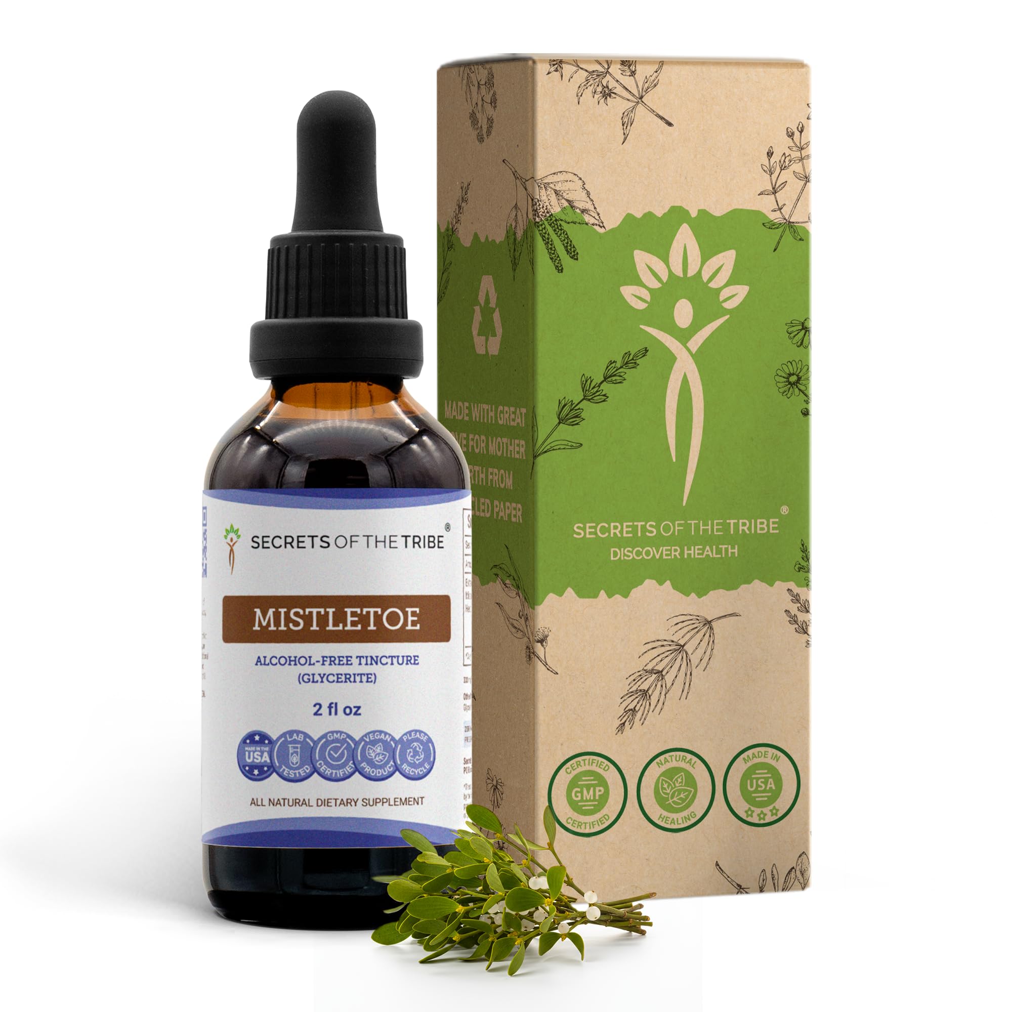 Secrets of the Tribe Mistletoe Tincture Alcohol-Free Extract, High-Potency Herbal Drops, Tincture Made from Mistletoe (Viscum Album) Dried Herb 2 oz