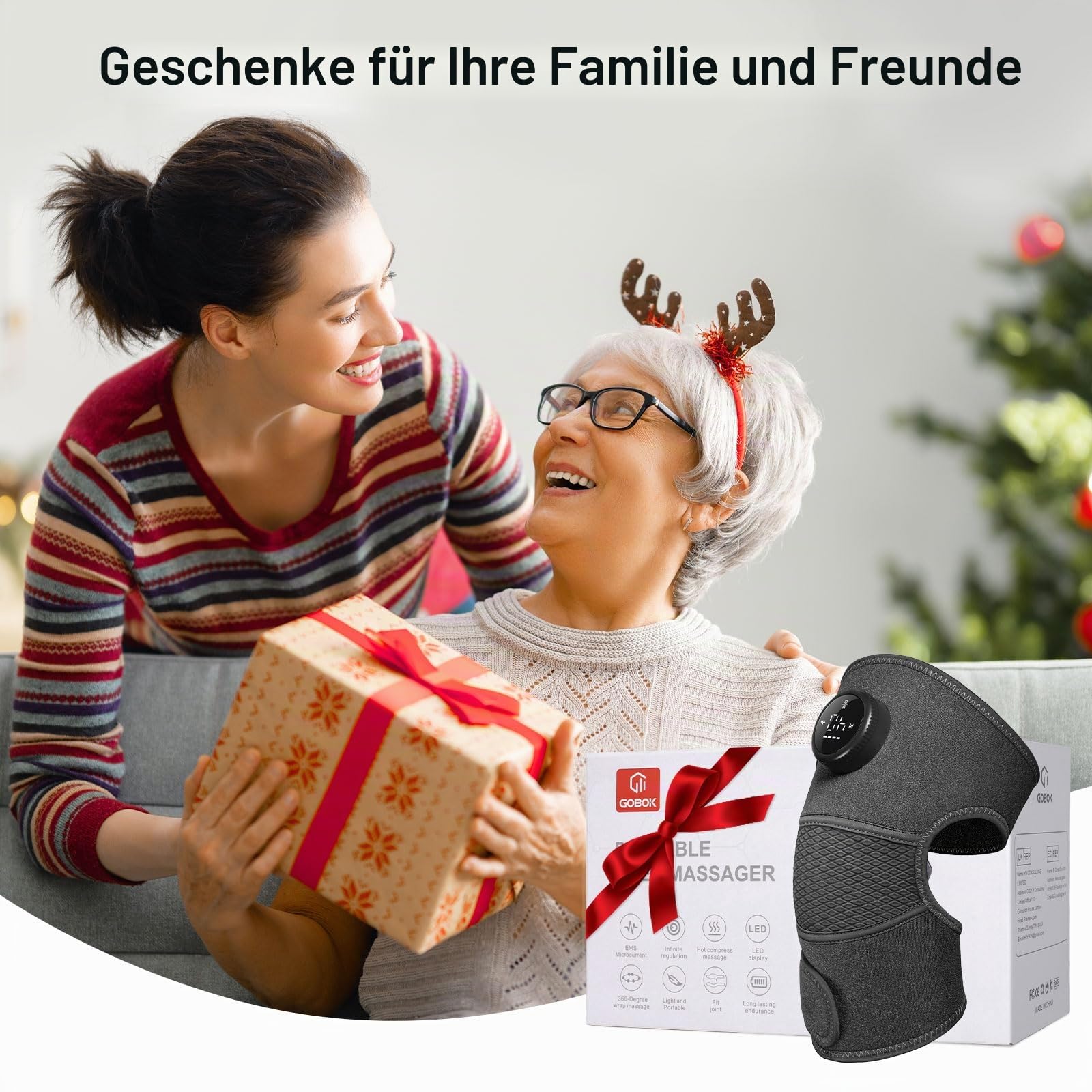 8 Modi und 5 Temperaturstufen, Kniemassagegerät mit Heizfunktion, Kneerelief Massagegerät für Knie Ellbogen Schulter, Geschenk für Männer/Frauen (Grau)