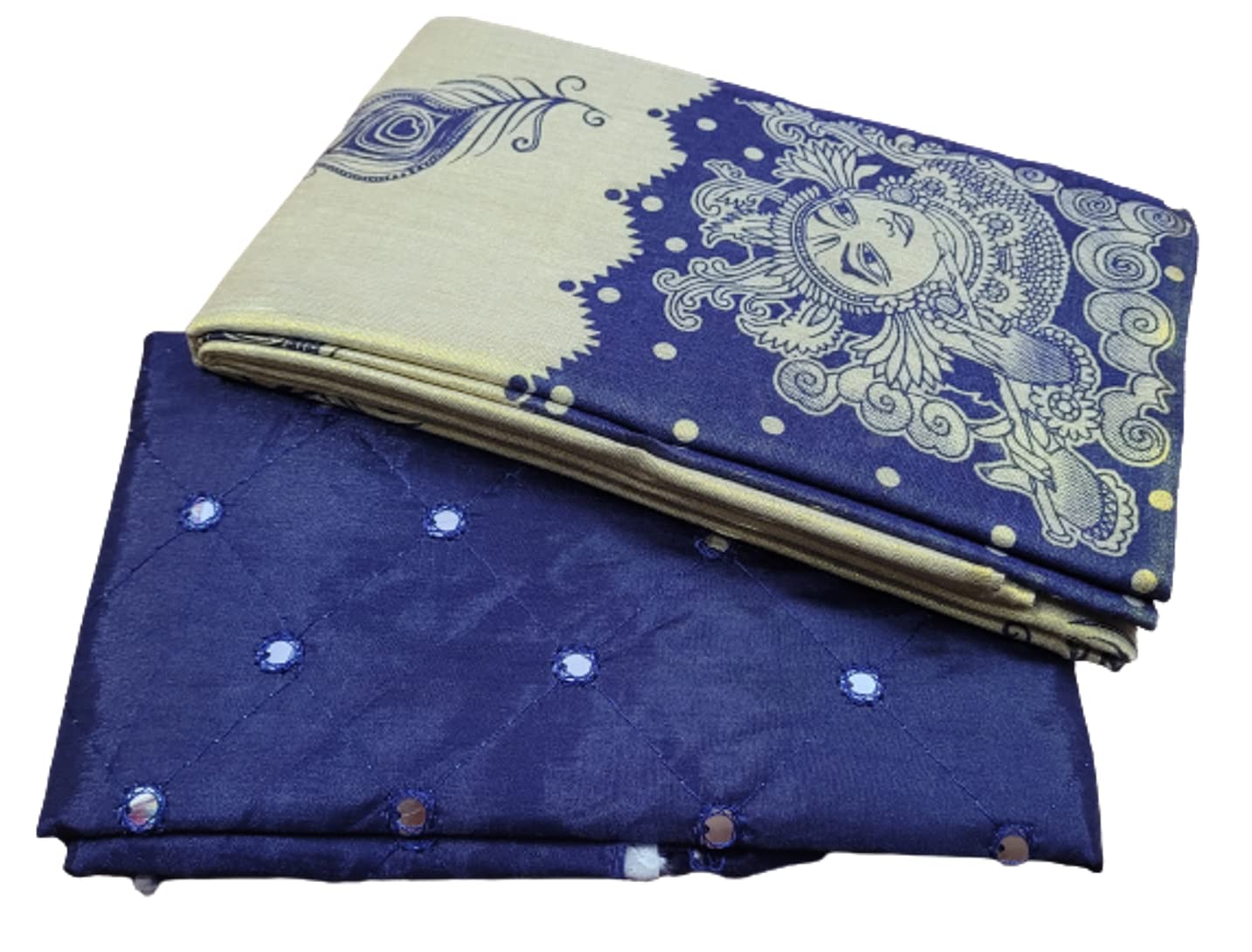 Jagasree collectionsKerala type design Girls pavadai and shirt FluteKrish Print (unstitched)