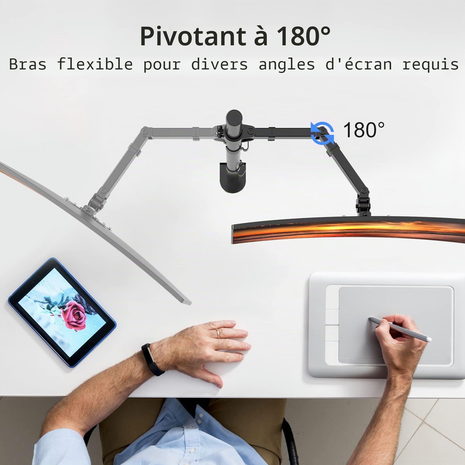 suptek Support Ecran PC pour Écran LCD/LED 13-32 Pouces, Bras pour Moniteurs d'ordinateur avec Poteau de 80 cm, Hauteur Réglable Inclinaison et Pivotant Rotation VESA 75/100 mm jusqu'à 10kg (MD6821)