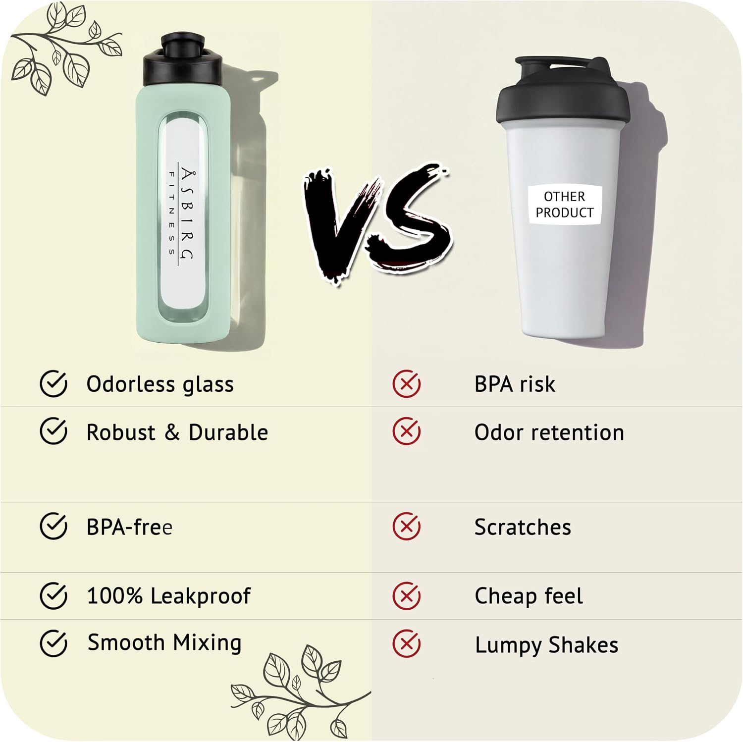 Fitness | 24 oz Glass Protein Shaker Bottle – BPA-Free, Leakproof Lid, Stainless Steel Mixing Ball & Silicone Sleeve – Gym Shaker for Smoothies, Shakes & Pre-Workout – Pastel Green