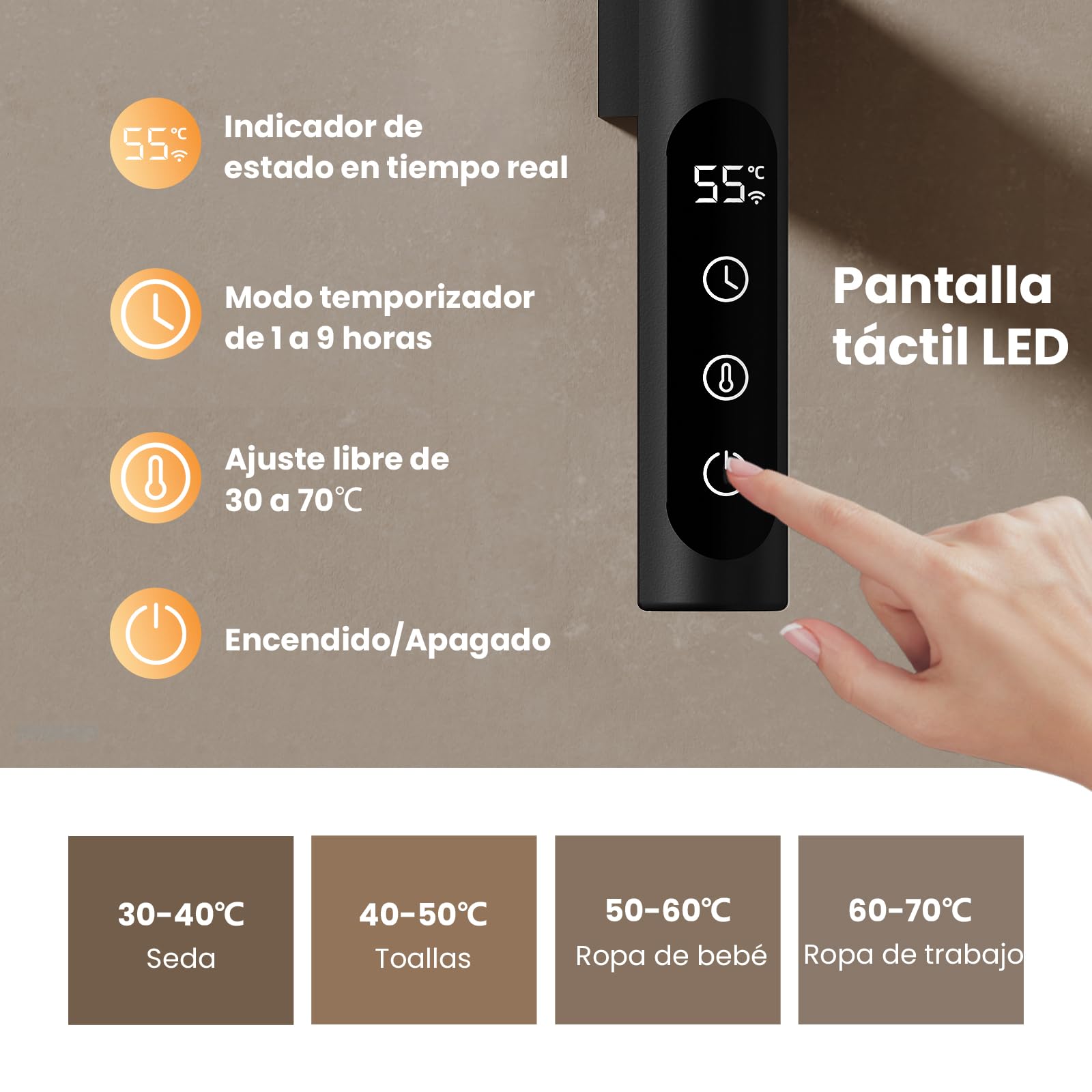 EMKE Toallero Eléctrico de Baño, Toallero Giratorio a 180°, Toallero Inteligente con Wi-Fi, Toallero Eléctrico 120W, Negro, 760x450x140 mm