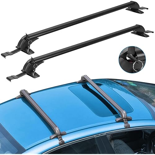 Universal Roof Rack Cross Bars, 43" Aluminum Lockable Car Top Crossbars with Anti-Theft Lock, Adjustable Window Frame for Bare Roof Kayak Bike Rooftop Cargo Carrier Luggage 165LBS Max Load