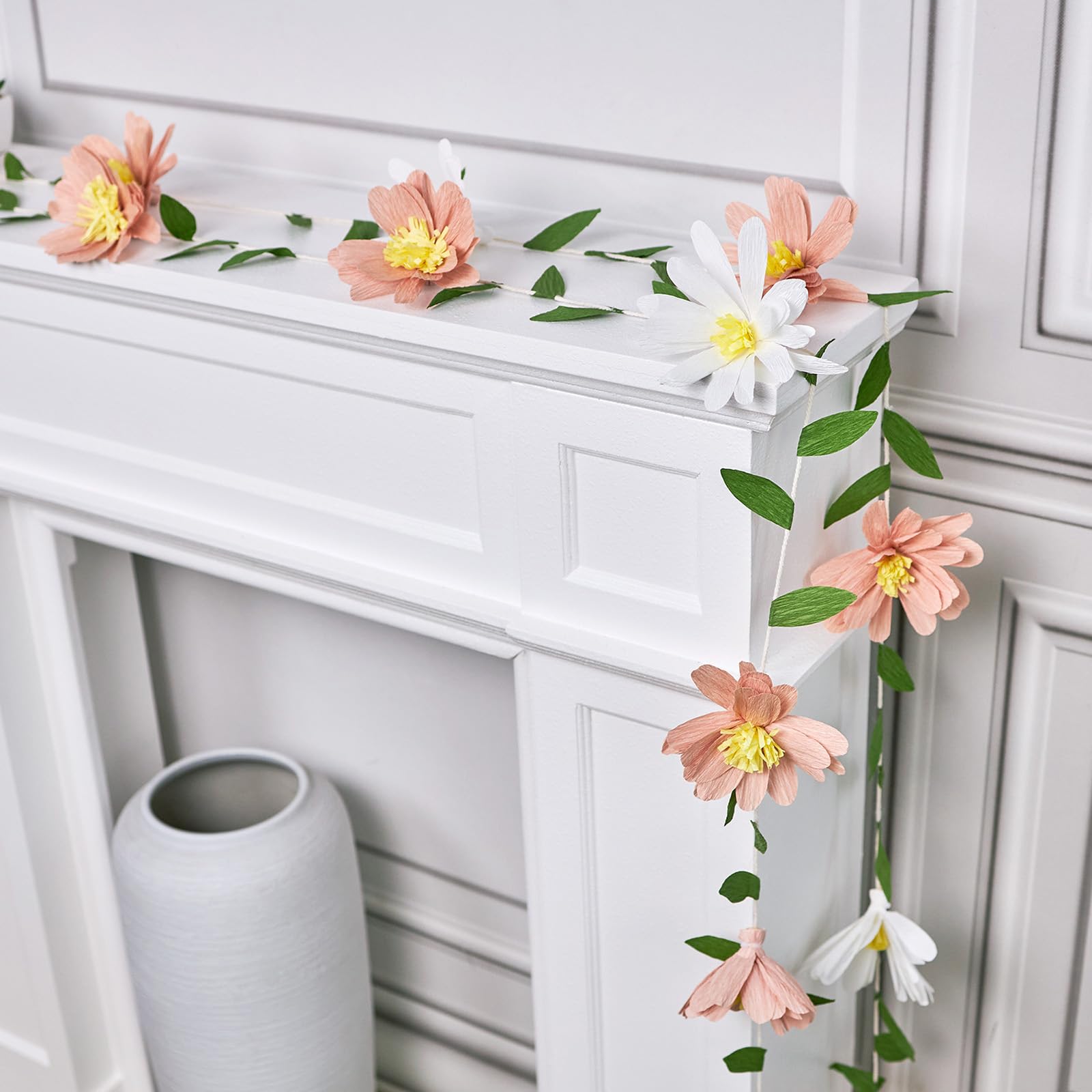 Papierblumengirlande, Papierblätter, Banner, Rebenblumen mit grünen Blättern, Krepp-Blumengirlande, Dekorationen für Wand, Jahrestag, Hochzeit, Geburtstag, Bogendekoration, Blumengirlande (2,5 m), 2