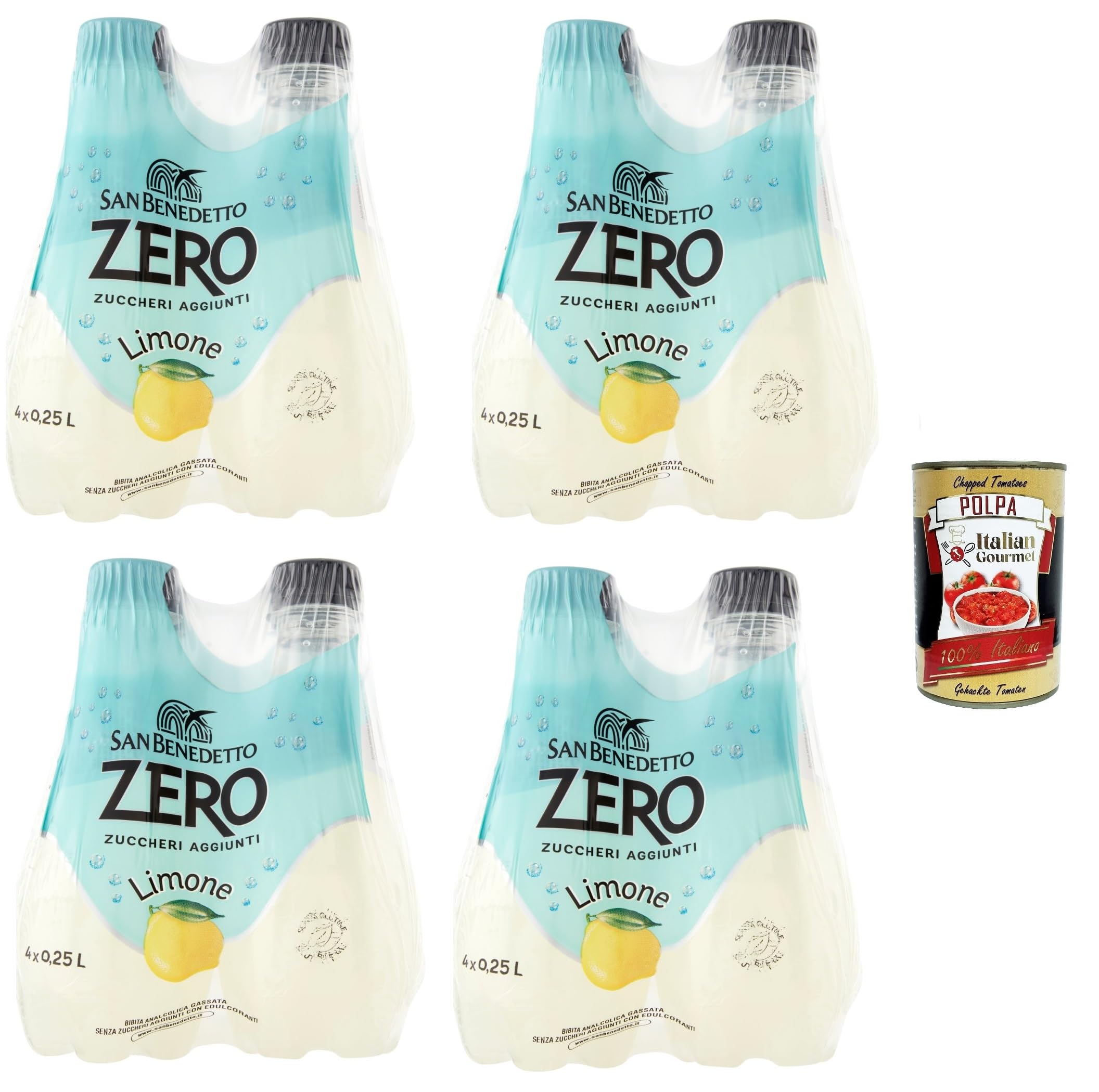 Italian Gourmet Boisson citron Zero Limonade sans sucre pétillante 24 x 250 ml | Sans sucres ajoutés, goût d'agrumes rafraîchissant pour les déplacements, fête, poids net total 6 l + pulpe gratuite 400 g