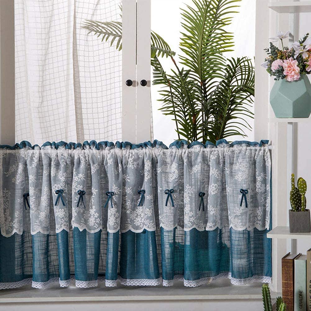 Scheibengardine rideau bleu transparent court L14 pour petite fenêtre de cuisine