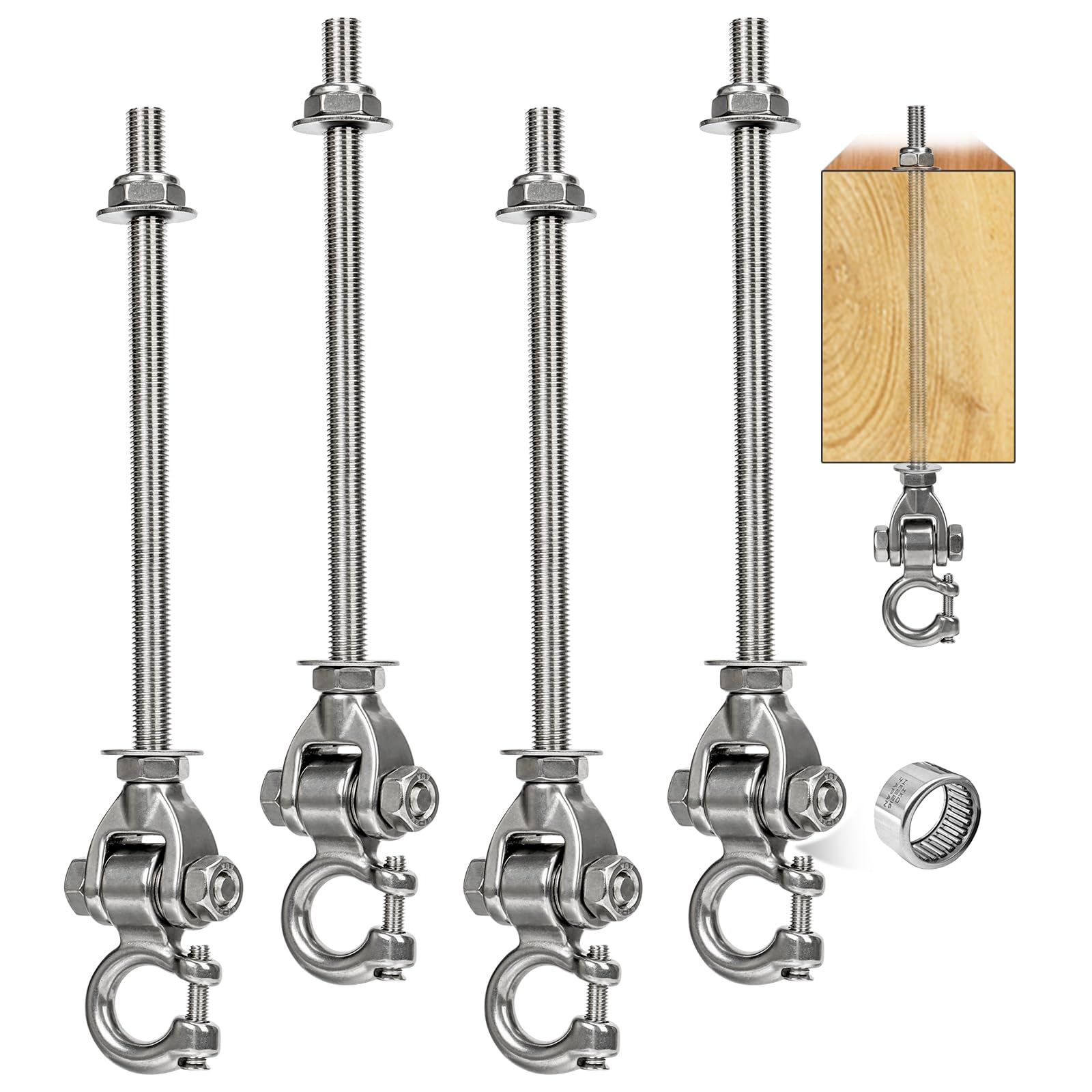 4er Schwerlast Schaukelhaken,Für Holzbalken M10 Edelstahl Schaukelaufhängung Hängematte Befestigung mit Lager, Betondecke Hängesessel Aufhängung für Spielplatz Veranda Schaukel, Tragfähigkeit 675kg