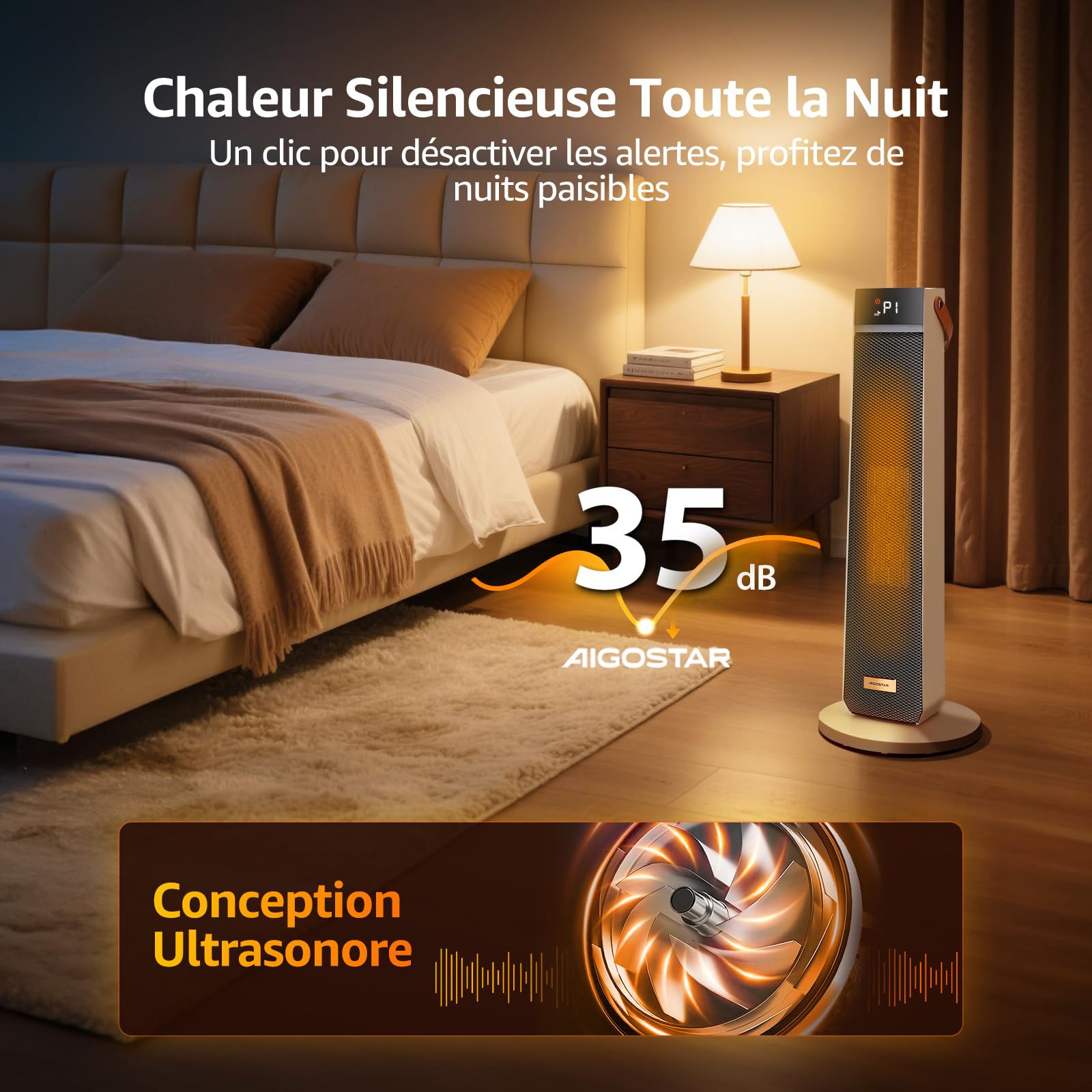 Aigostar Chauffage d'Appoint Économique, Radiateur Soufflant Électrique Programmable PTC 2000W, 4 Modes Chauffant, Minuterie 24H, Température Ajustable 5-35°C, Silencieux avec Télécommande