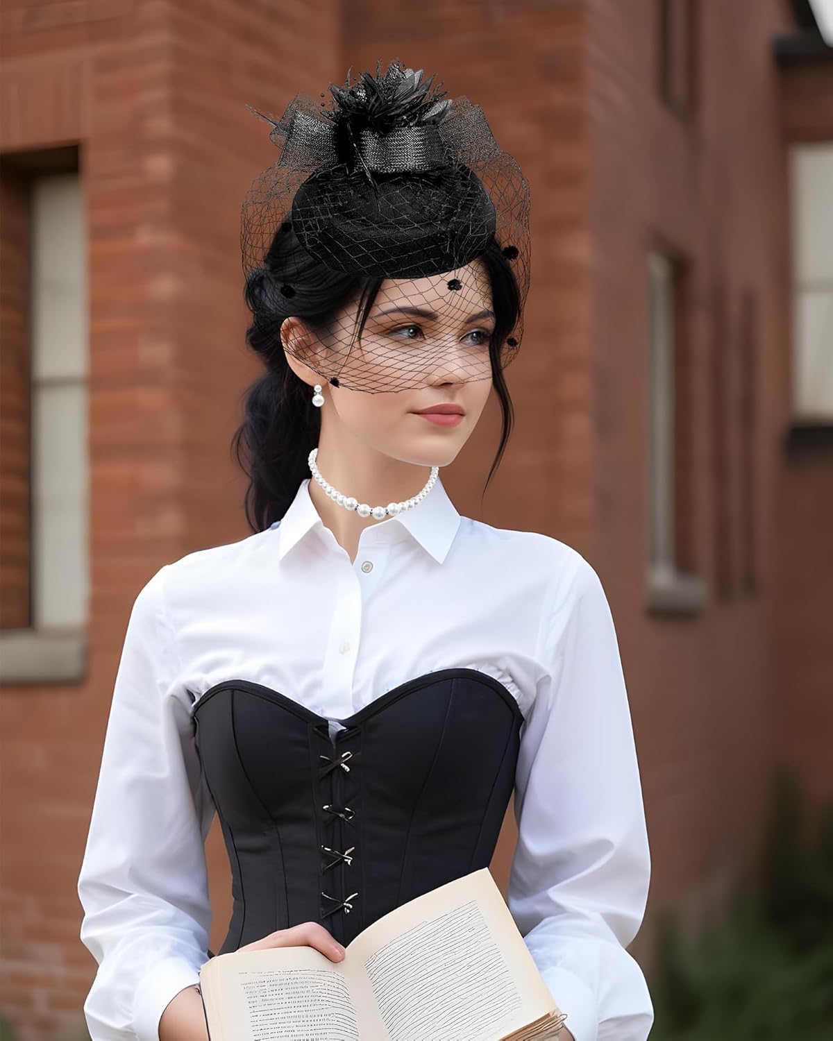 1920s Vintage Fascinators Hats Pillbox Hat Lace Gloves for Women Tea Party Wedding - Image 5