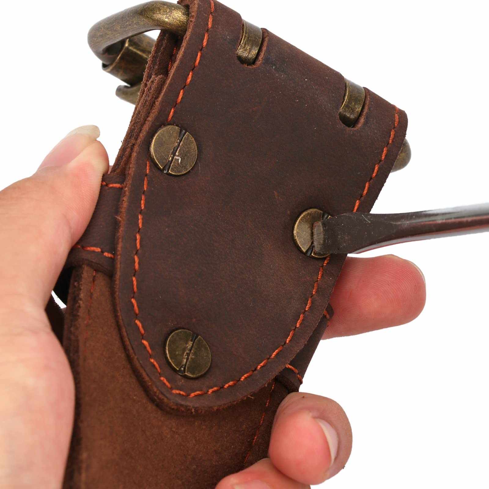 Tourbon Ceinture à outils réglable en cuir véritable pour marteau, hachette, mètre ruban, perceuse pour charpentiers en plein air Dark Brown 135x5cm