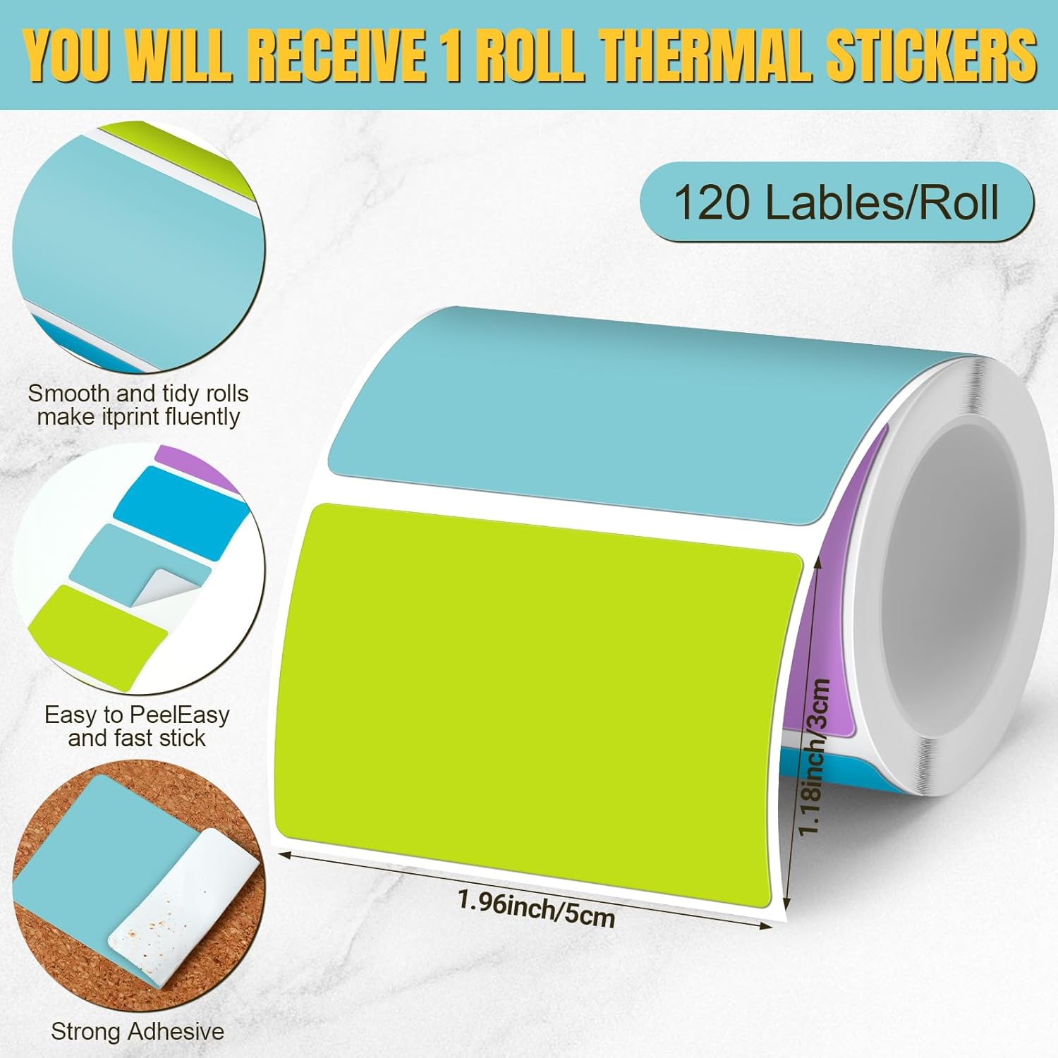 Ctosree 8 Colors/ 1 Roll Square Thermal Sticker Labels Self Adhesive Direct Thermal Labels Multipurpose Printer Paper for DIY, Name Tag, 1.18 x 1.97 Inches/ 30 x 50 mm(Vibrant Color) - Image 2