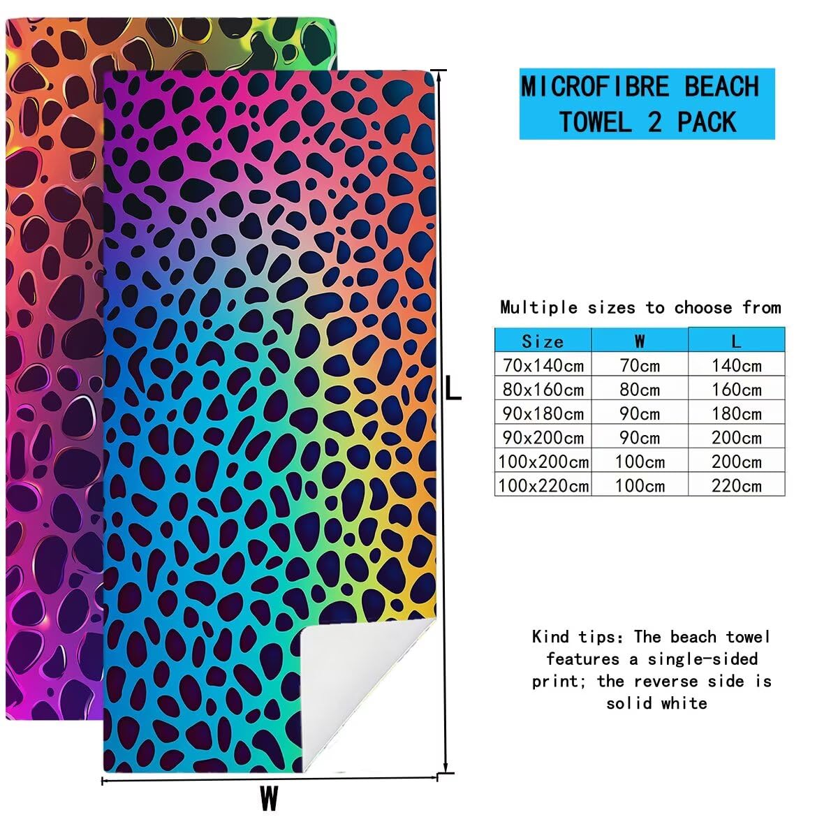 Ręcznik plażowy z mikrofibry, duży 100 x 220 cm, zestaw 2 szt., szybkoschnący, ręcznik do sauny, ręcznik fitness, wzór panterki, chłonny ręcznik kąpielowy, sportowy, bez piasku, ręcznik plażowy XXL