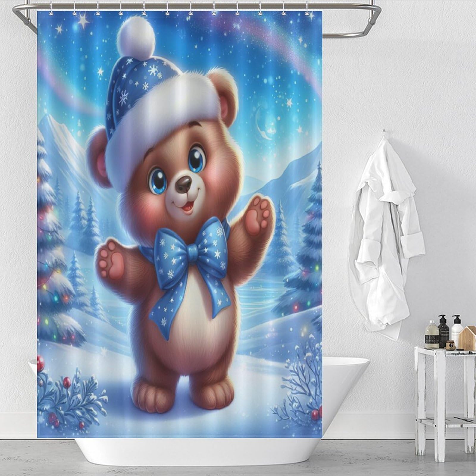 Rideau de douche ours imperméable et lavable en textile anti-moisissure pour cabine de douche