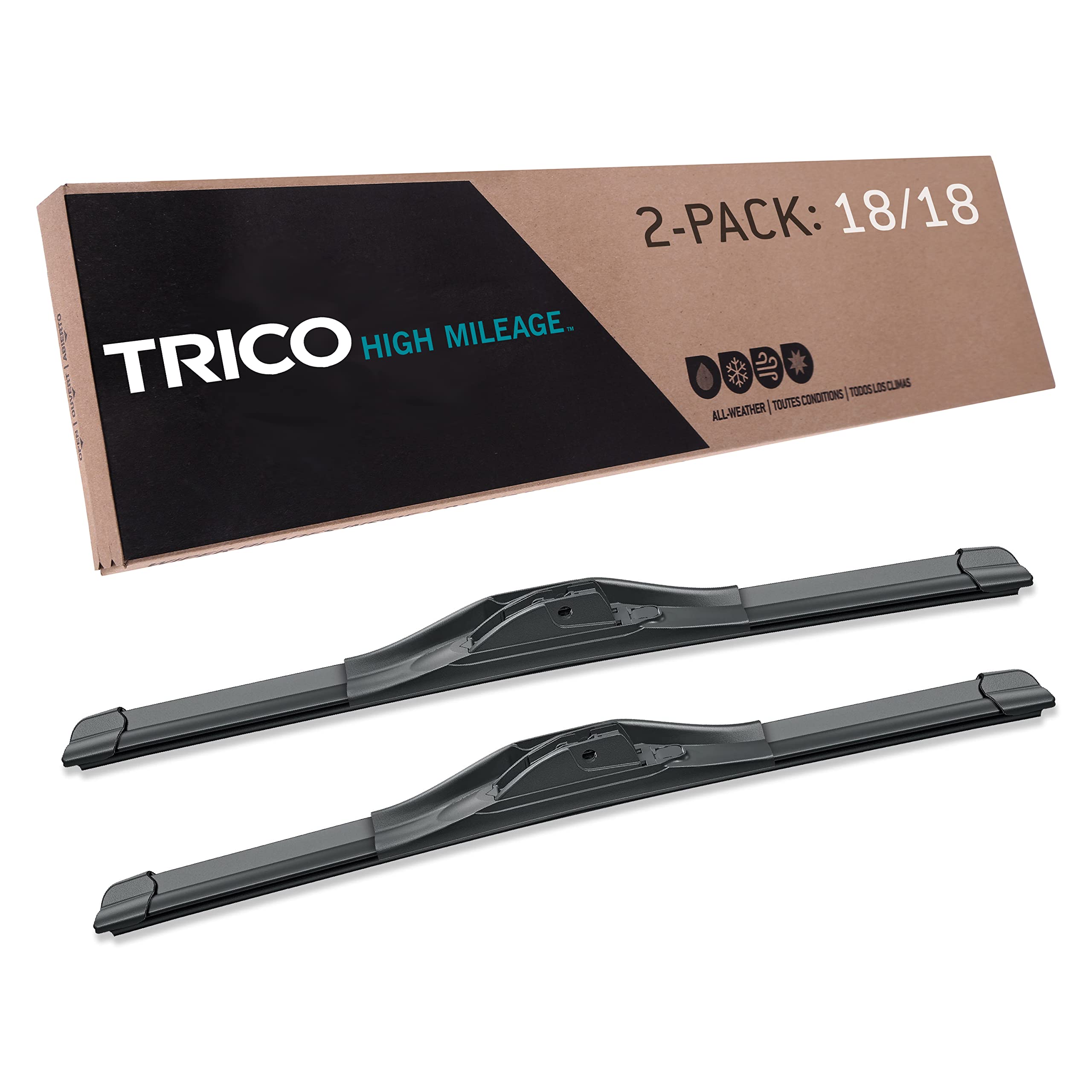 trico solutions™ high mileage 18 inch pack of 2 high performance automotive replacement windshield wiper blade for select ford, chevrolet, mazda and gmc models (56-1818)