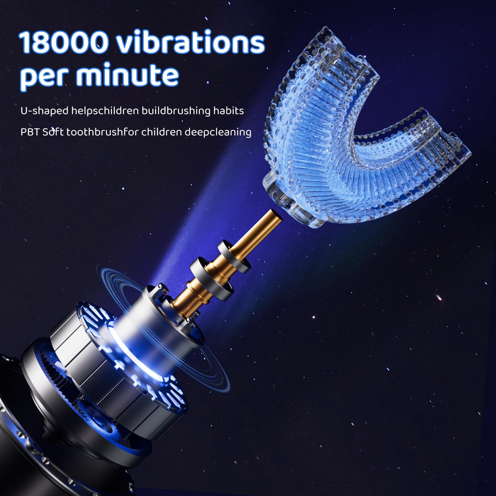 Cepillo de dientes eléctrico en forma de U para niños, con 3 modos de limpieza, con 4 cabezales de cepillo, cepillo de dientes automático sónico de 360°, IPX7 impermeable, diseño de dinosaurio de
