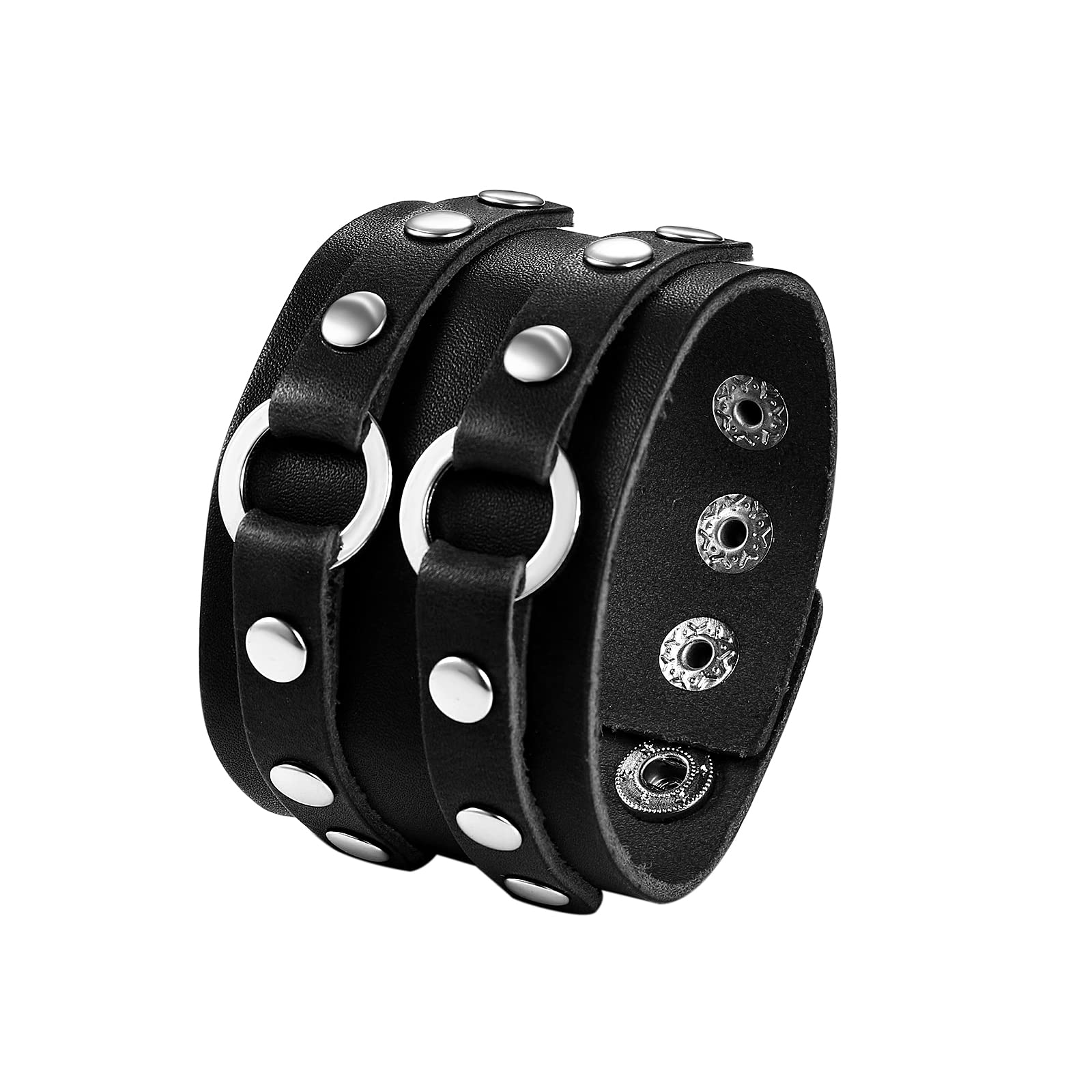 OIDEA Pulsera de Cuero de Ancho para Hombre : Pulsera Motera Tejida para Hombre Estilo Gótico Punk Rock Muñequera Ajustable - para Casual Fiesta de Halloween Regalo