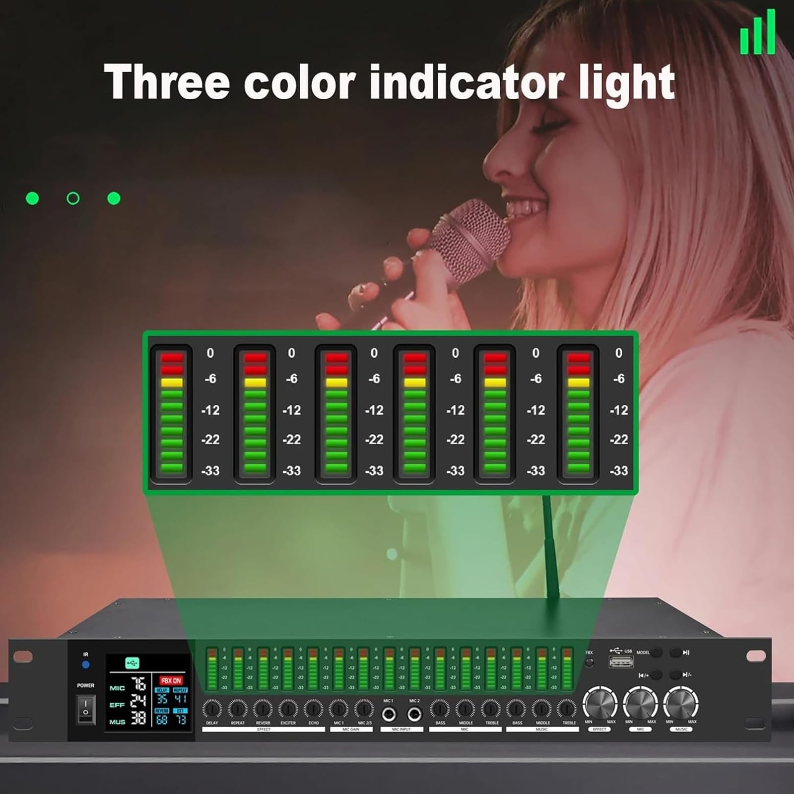 Processore Di Effetti Eco Audio Digitale Professionale, Equalizzatore Grafico Stereo, Processore Audio Anti-ululato Con Interfaccia Microfono, Anti-feedback Intelligente E Controllo Indipendente