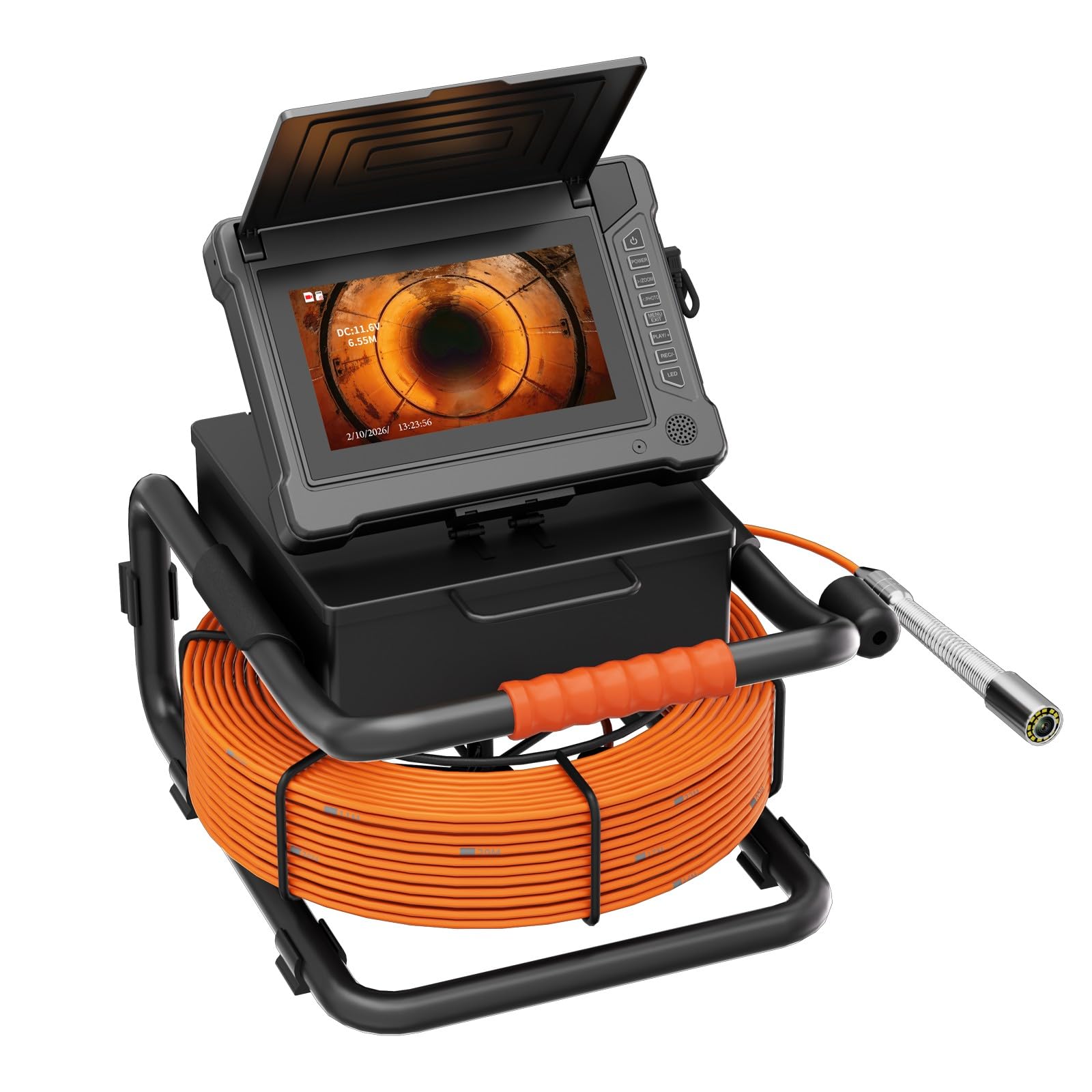 Detector De Drenajes,Borescope,Cámara De Tuberías,Pantalla AHD 7"30M | Cable Con Marcas Métricas,Sonda Autoequilibrada 18mm,1080P HD,8 Lámparas LED Blancas,Tarjeta 32G,Inspeccion Cavidades Paredes