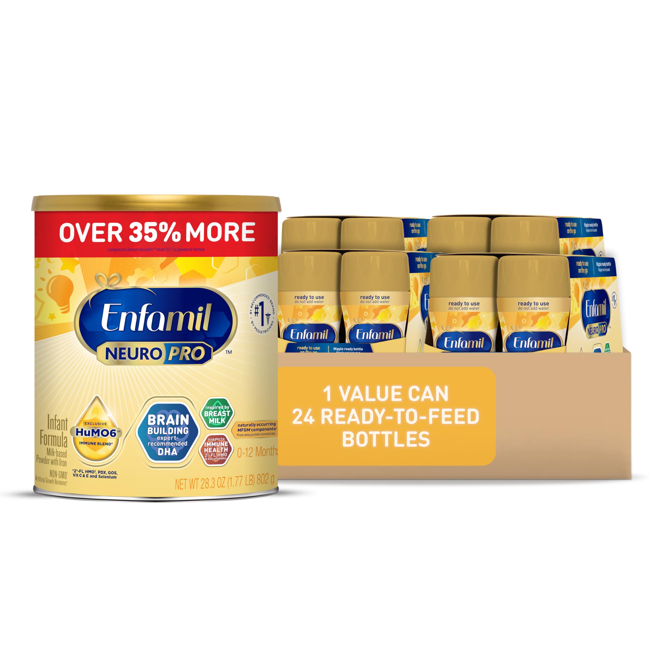 Enfamil NeuroPro Baby Formula, MFGM* 5-Year Benefit,Brain-Building Omega-3 DHA, Exclusive Immune Supporting HuMO6 Blend,28.3 Oz + Ready-to-Feed Infant Formula, Liquid, 8 Fl Oz (24 Count)