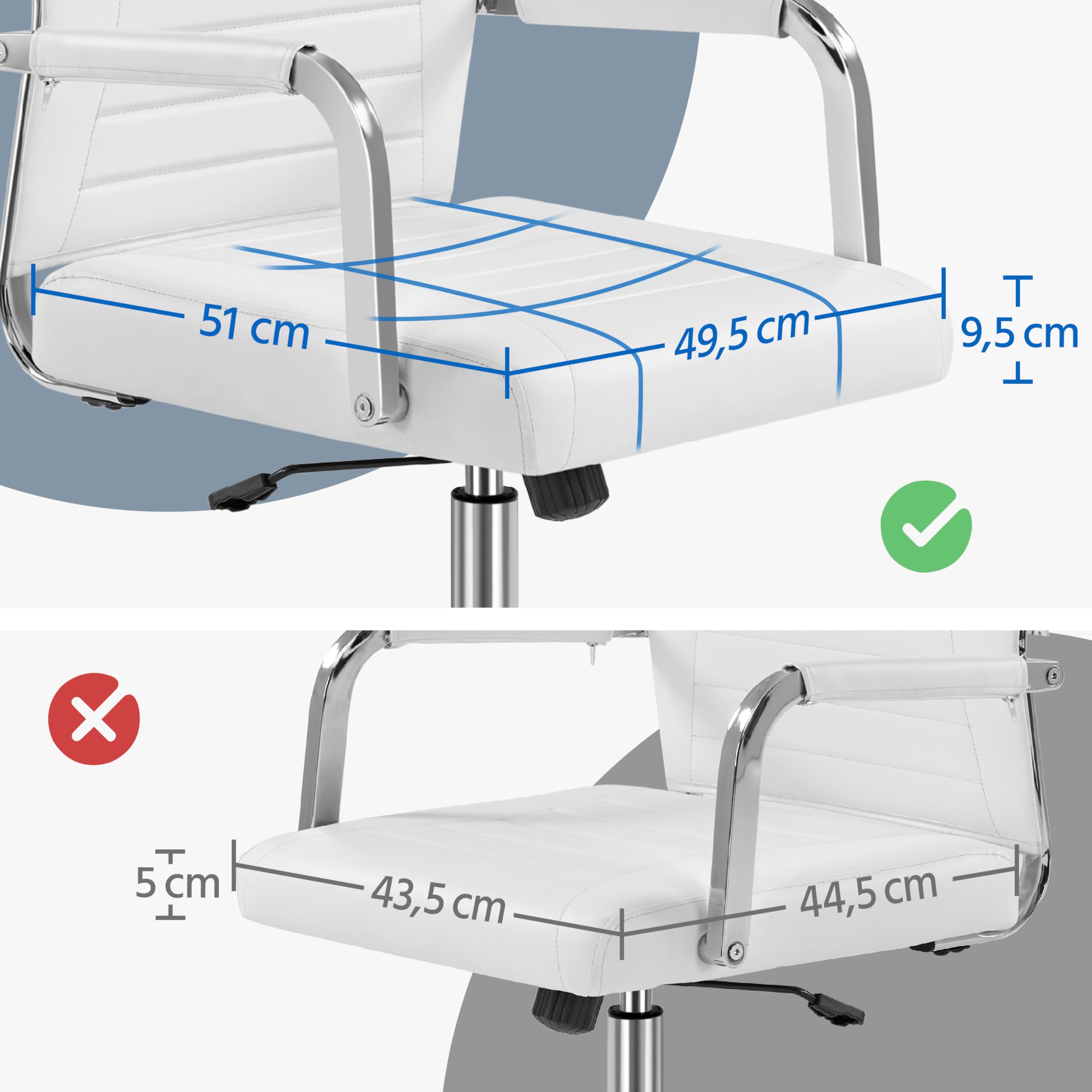 Yaheetech Sedia da Ufficio Scrivania Bianca Ergonomica in Finta Pelle con Schienale Alto Reclinabile a Dondolo Rotelle Girevole 360° Altezza Regolabile Portata 136 KG