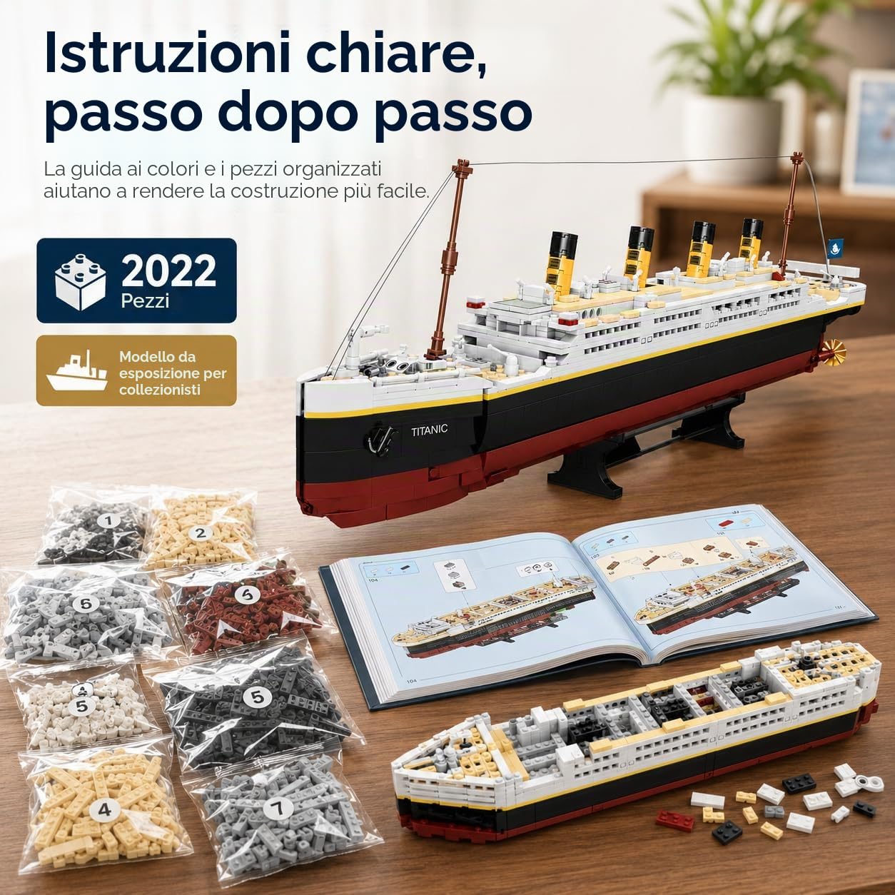 Set di Blocchi di Costruzione modello di Titanic – Kit di mockup di Barca fantasma misterioso, modello di Barca creativo, Regali per Adolescenti 14+
