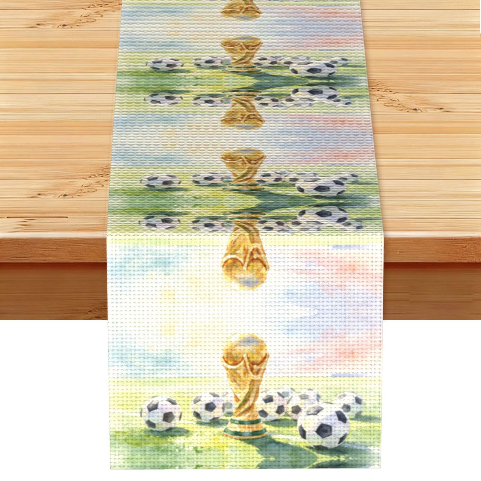 Grass Pitch Trophy Print Table Runner World Cup-Themed Dining Table Decor for Coffee Dining Table and More