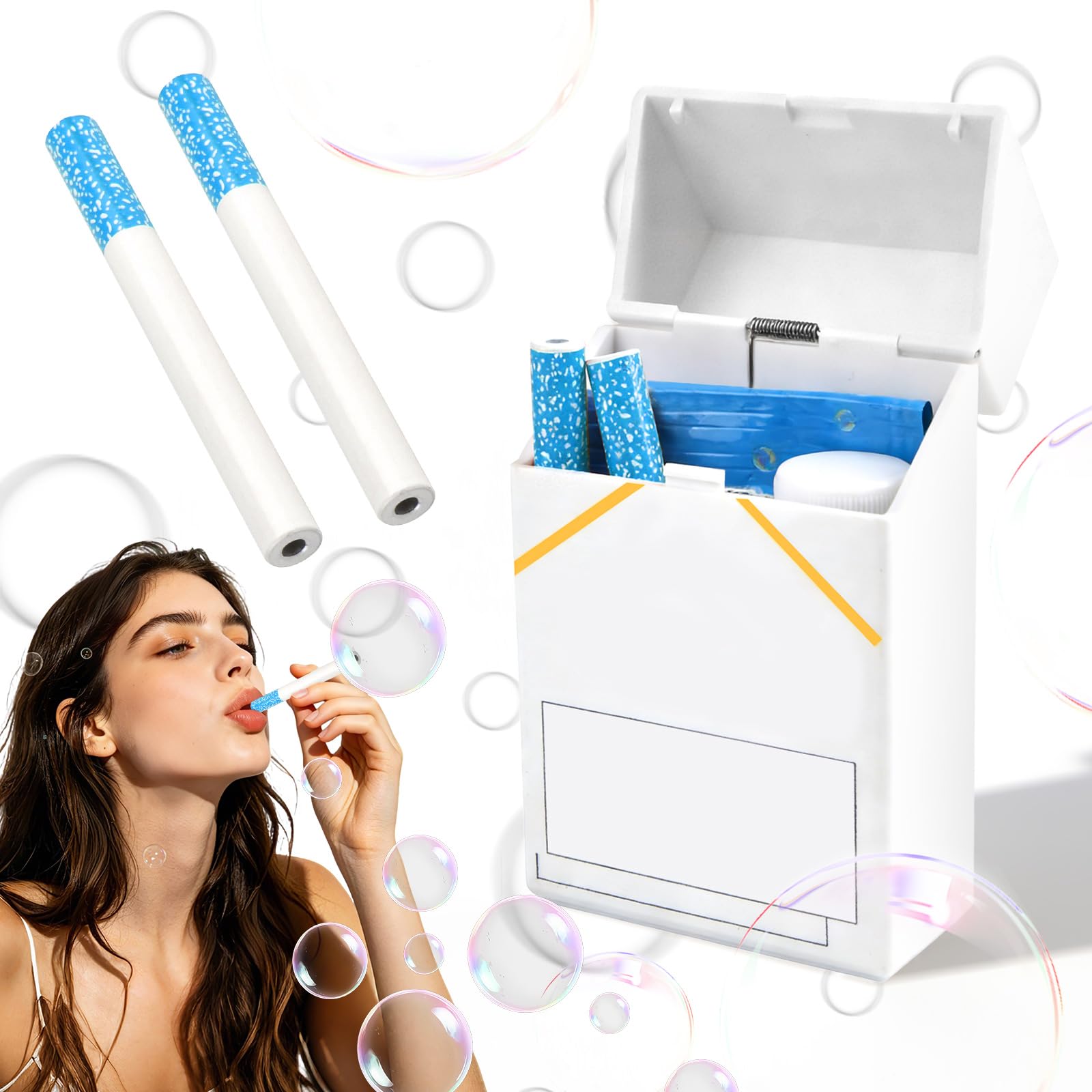 2PCS Bubble Cigarettes-Blowing Stress Relief Toys, Fake-Cigarettes for Men Women, Fake Realistic Mini Bubbles Wand Toys Bubble Machine Liquid, Funny Gifts for Men Women Birthday Party
