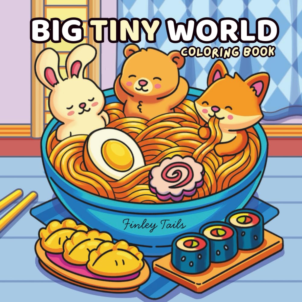 Big Tiny World Coloring Book: A Cute Cozy Bold Line Animal Coloring Book of Tiny Critters in Big Worlds for Relaxation and Stress Relief