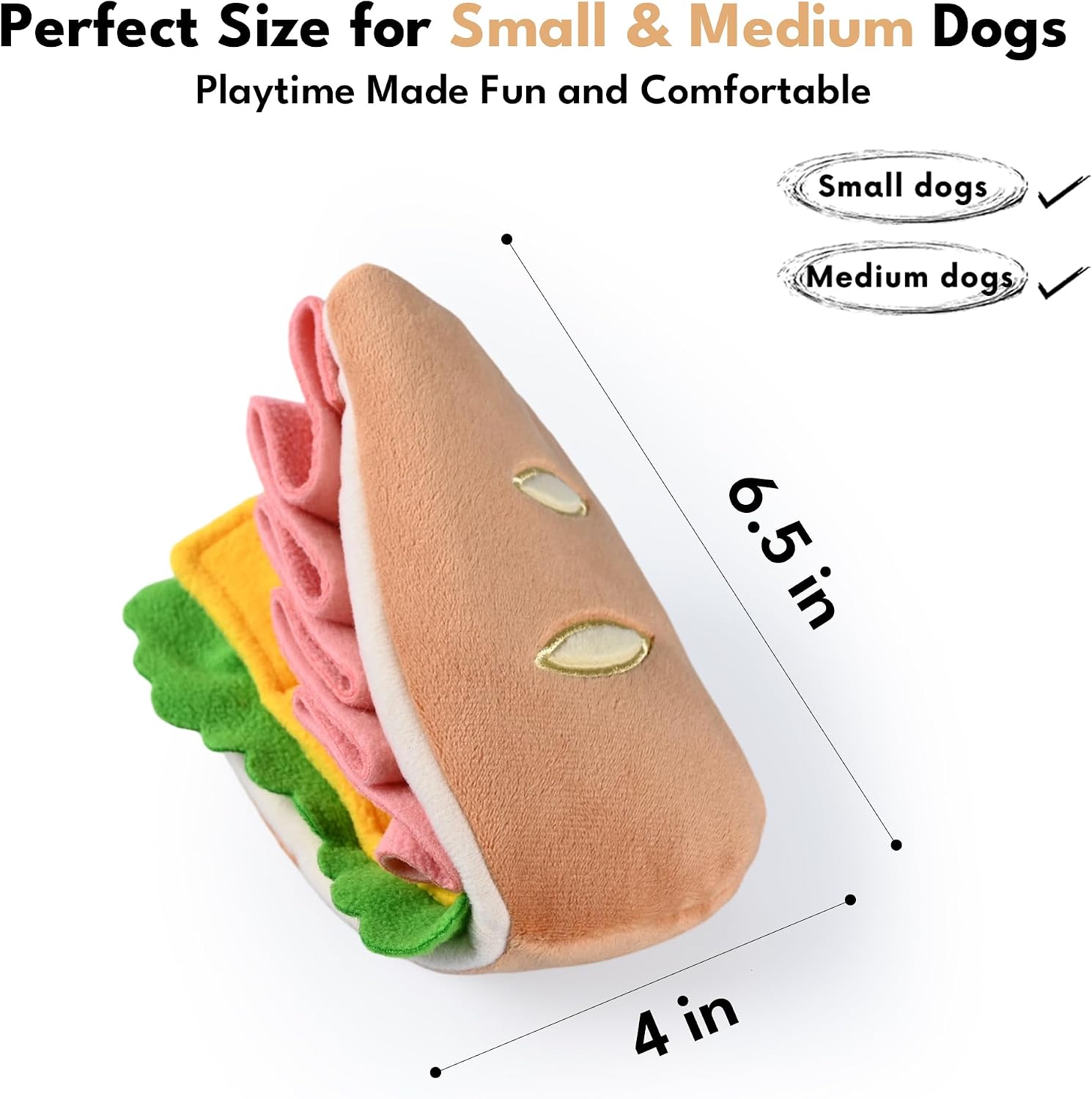 CHEWFFON Interactive Dog Toy, Multi-Layer Treat Hiding Nose Work Game | Half Sandwich Design, Crinkle Plush Snuffle Toy with Treat Pockets, Enrichment Puzzle Toy for Small & Medium Dogs