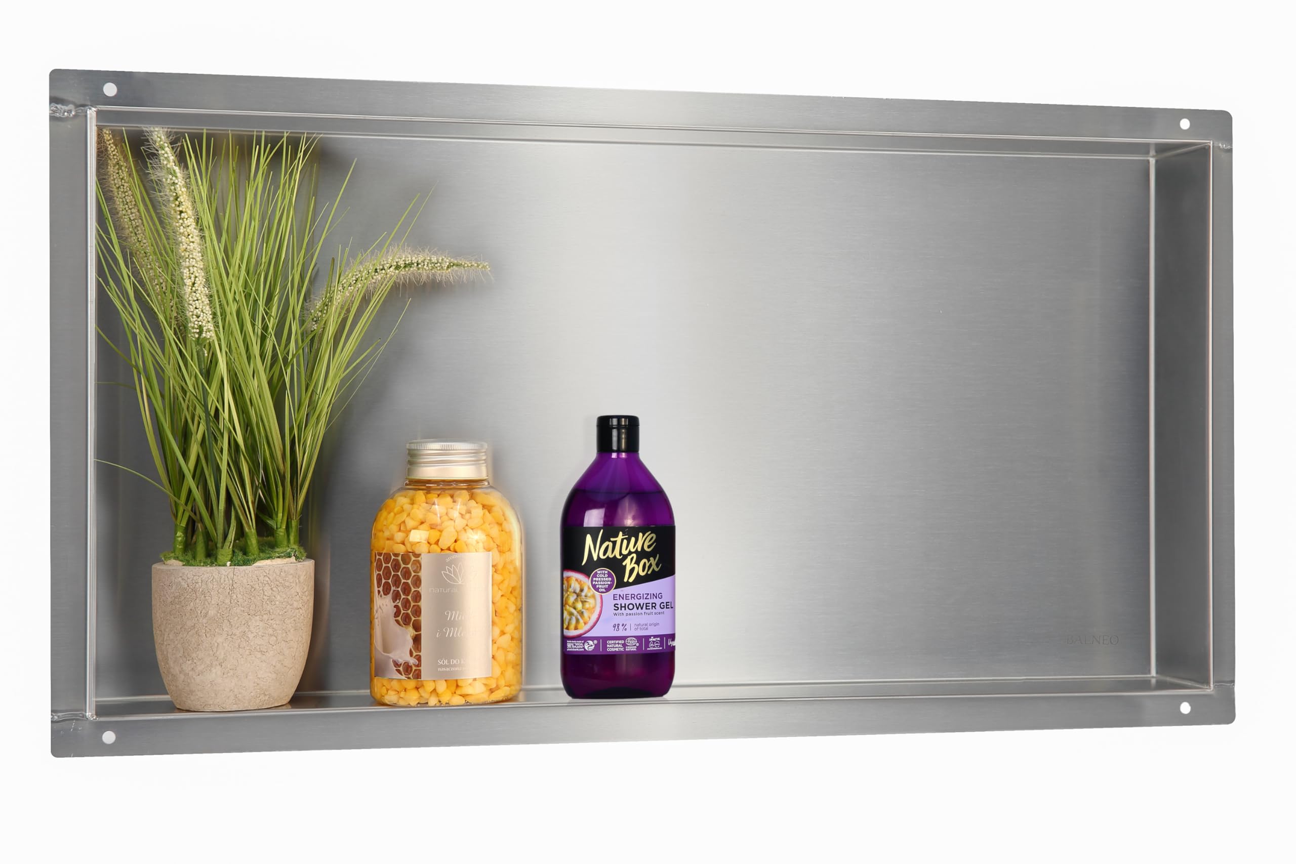 WALL-BOX NO BORDO Doccia da Nicchia a Parete in Acciaio Inox 60x30x10cm Nicchia da Doccia Impermeabile, Installazione Nicchia Flessibile, Nicchia per Utensili da Bagno, Sotto Le Piastrelle