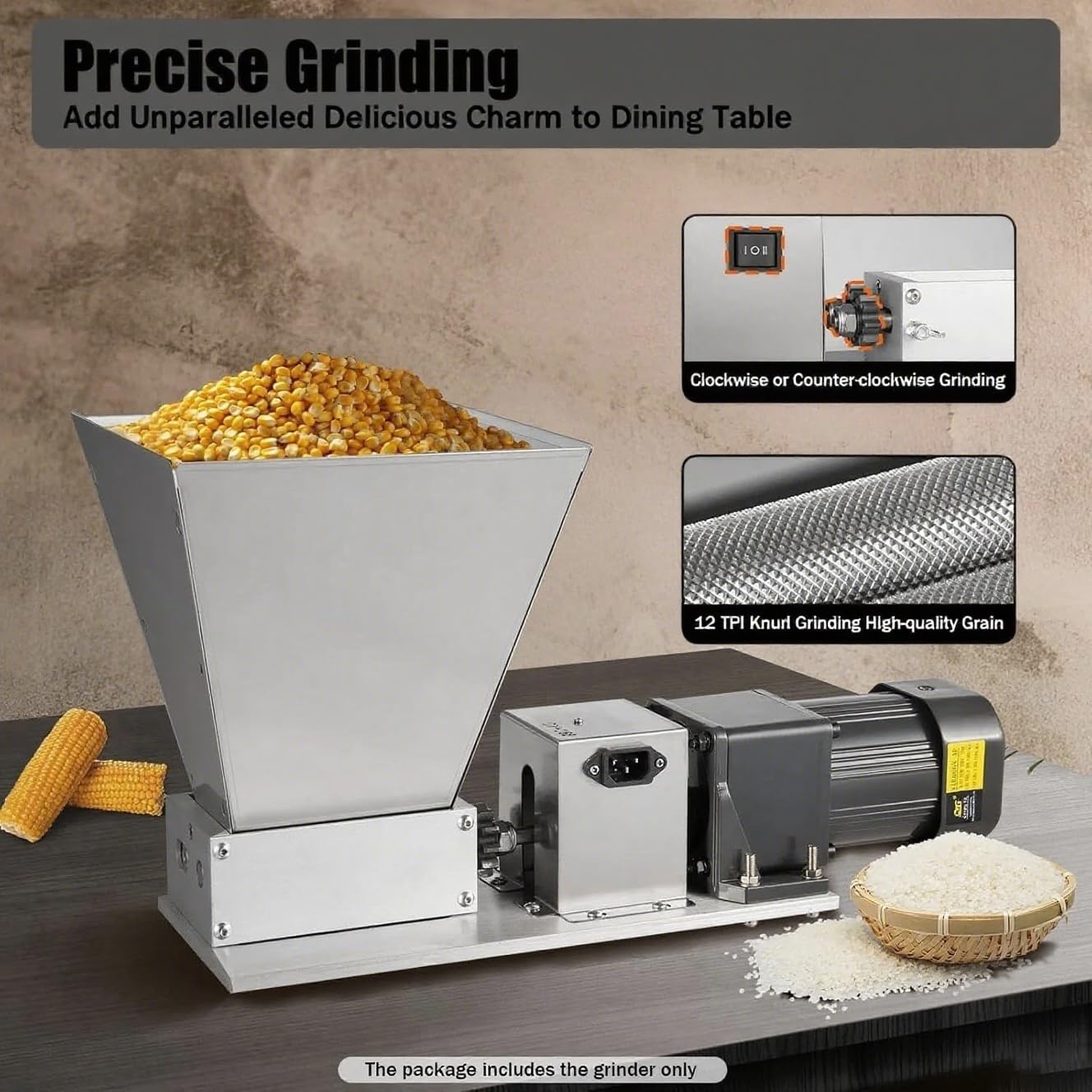 Macinino elettrico per cereali, 60 W, in acciaio inox, 4 l, ad alta capacità, per cereali, mais, cereali, erbe e spezie, ideale per l'industria alimentare e casalinga