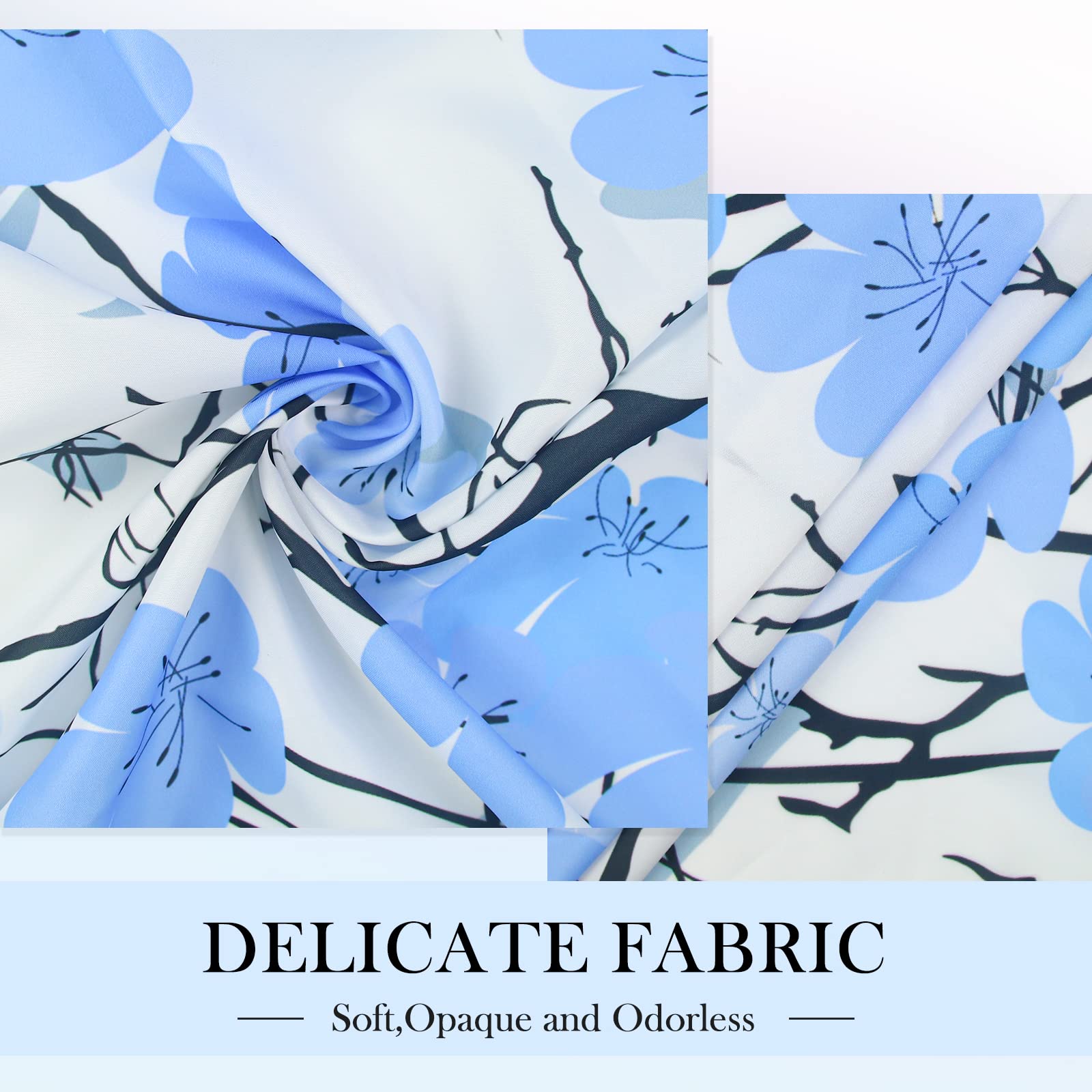LIVETTY Duschvorhang Mit Schmetterlingen & Blumen – 180x180 Cm, Wasserabweisend, Mit 12 Haken, Blau & Pflanzenartig