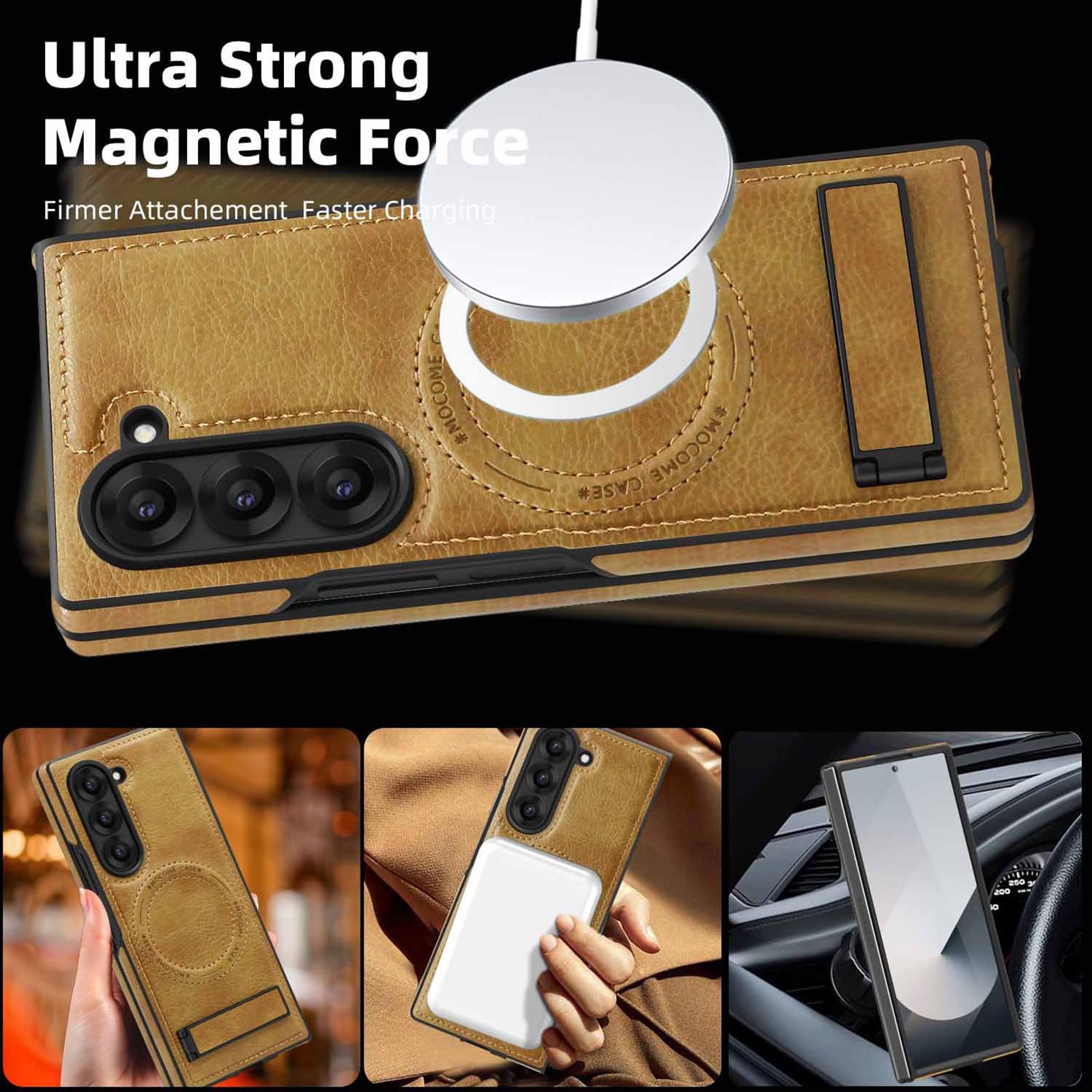 Magnetyczne etui do Samsung Galaxy Z Fold 8 Ultra, cienkie skórzane etui biznesowe z klapką i podstawką do ładowania bezprzewodowego etui, niebieski, składany 8 Ultra