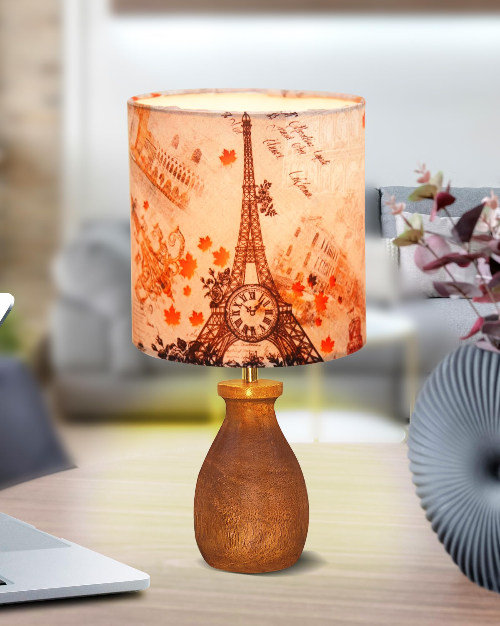 Dovel Pot Modern Table Lamp, Wooden Base Modern Fabric Lampshade for Home Office Cafe Restaurant, Dovel Pot, Rabbit (Paris) (B0DFSXB48B) Amazon Price History, Amazon Price Tracker