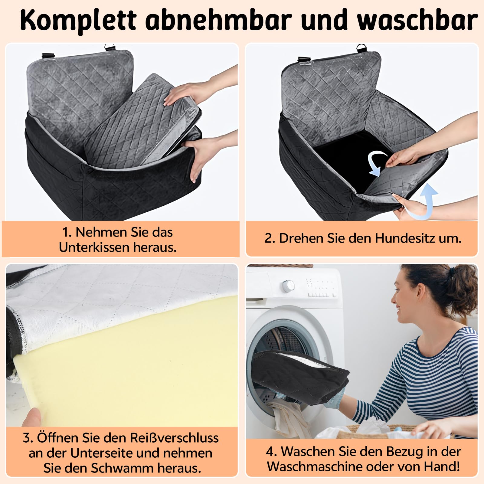 Hunde Autositz für kleine bis mittlere Hunde, Waschbares mit Aufbewahrungstaschen Memory-Schaum Hundebooster rutschfeste Unterseite & 2 Sicherheitsgurte, Reise-Hundebett für Vordersitz und Rückbank