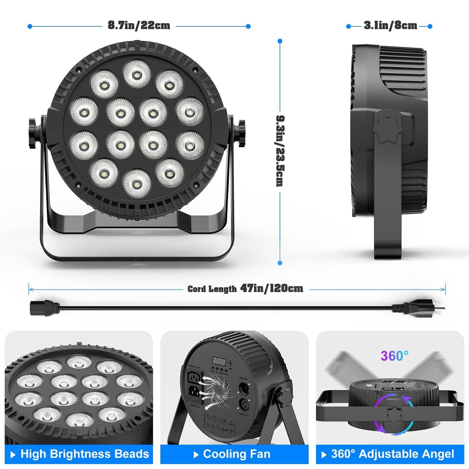 80W RGBW LED par Lights,4-in-1 Uplights Outdoor Stage Lights with 0-100% Dimmer Professional DMX & Remote Control Sound Auto,Stage Uplight for Church Night Club Disco Club Wedding Bar Stage Lights