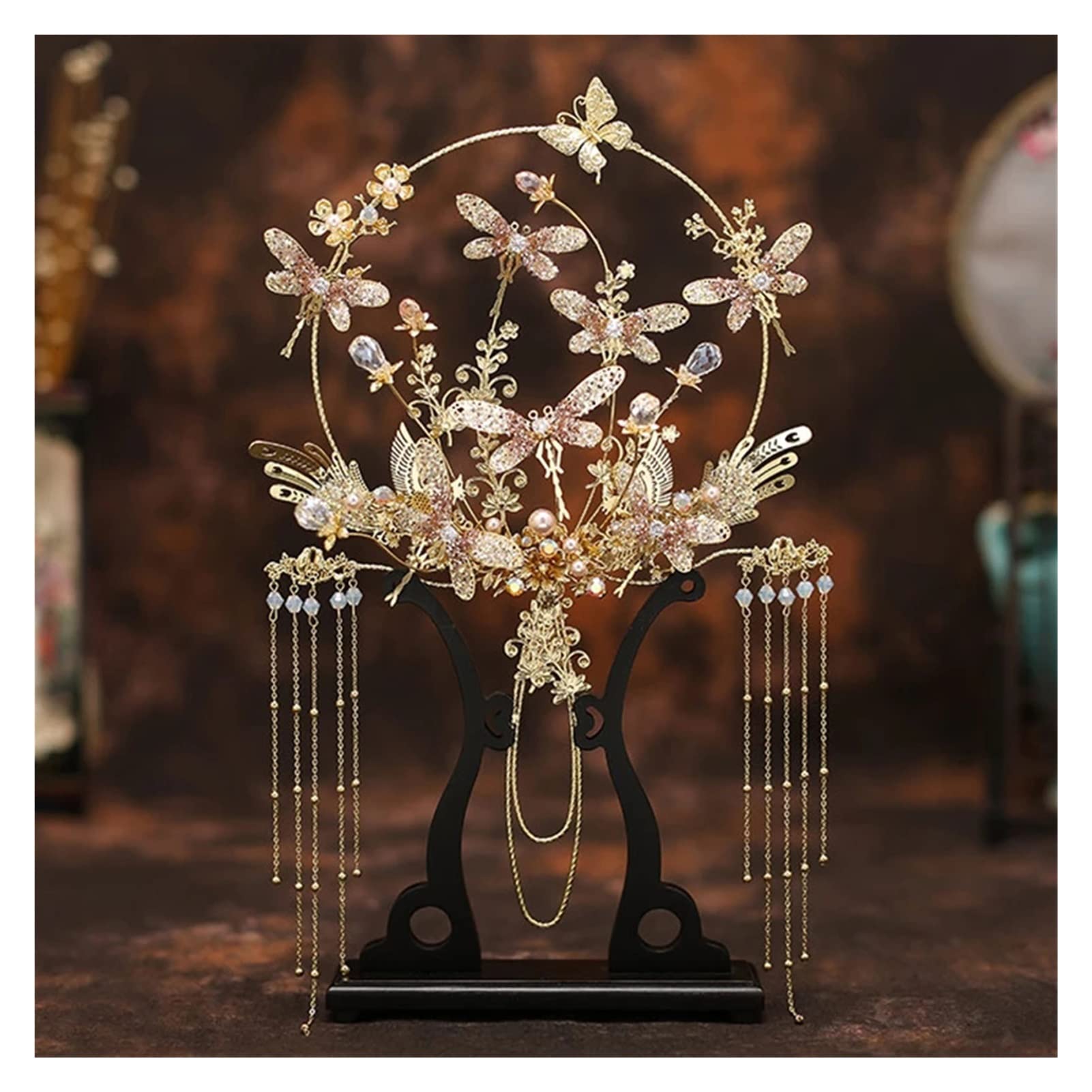 SUNMME Chinese Bridal Hand Bouquets Fans Handmade Flowers Wedding Holder Jewelry Accessories