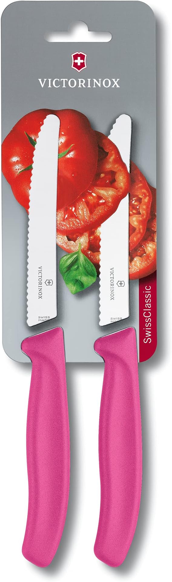 Victorinox Swiss Classic, Tomato and Table Knife, Extra Sharp Blade, Wavy Edge, 11 cm, Stainless Steel, Pink