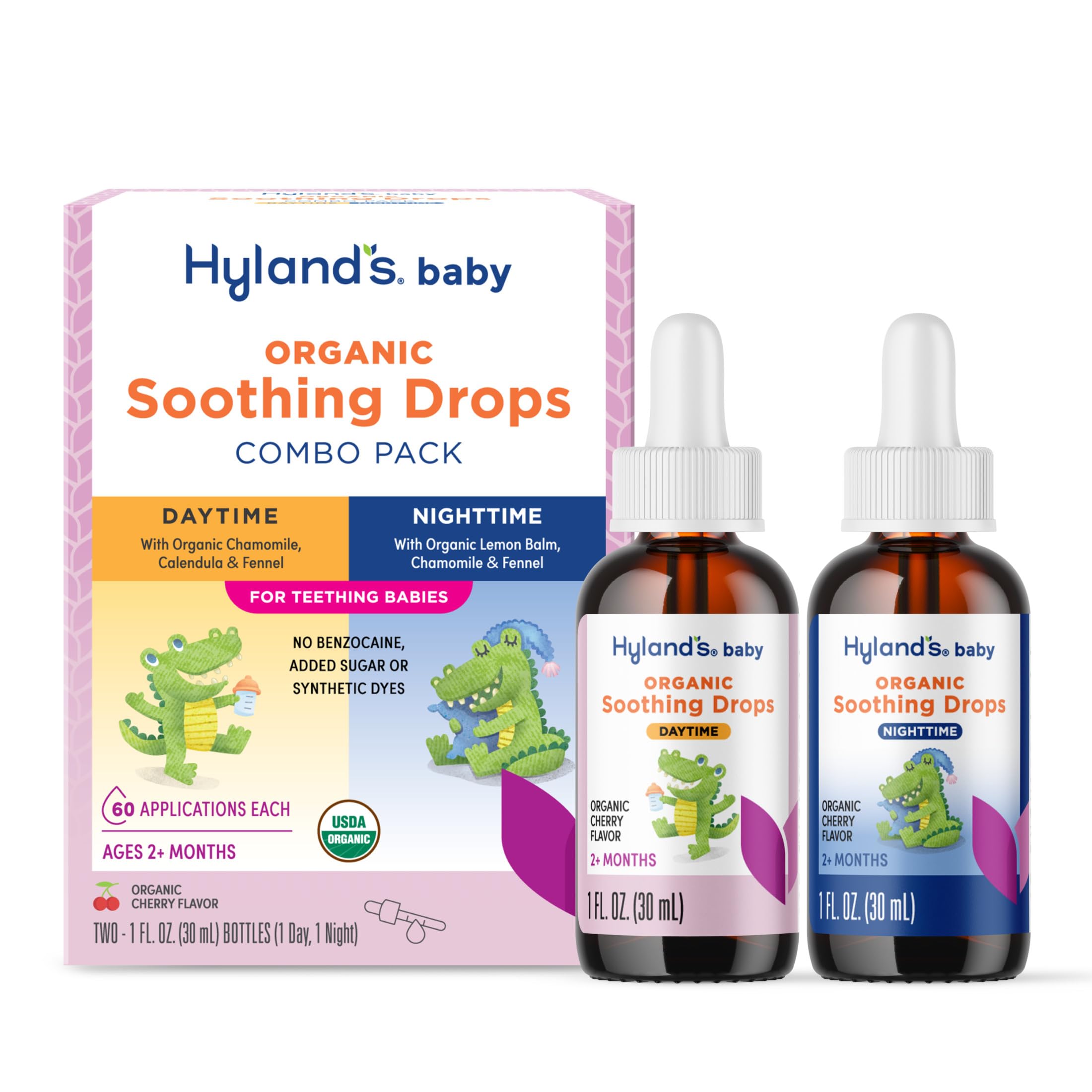 Hyland's Baby Organic Daytime and Nighttime Soothing Drops Combo Pack, Drops for Oral Discomfort, 2 oz.USDA Organic