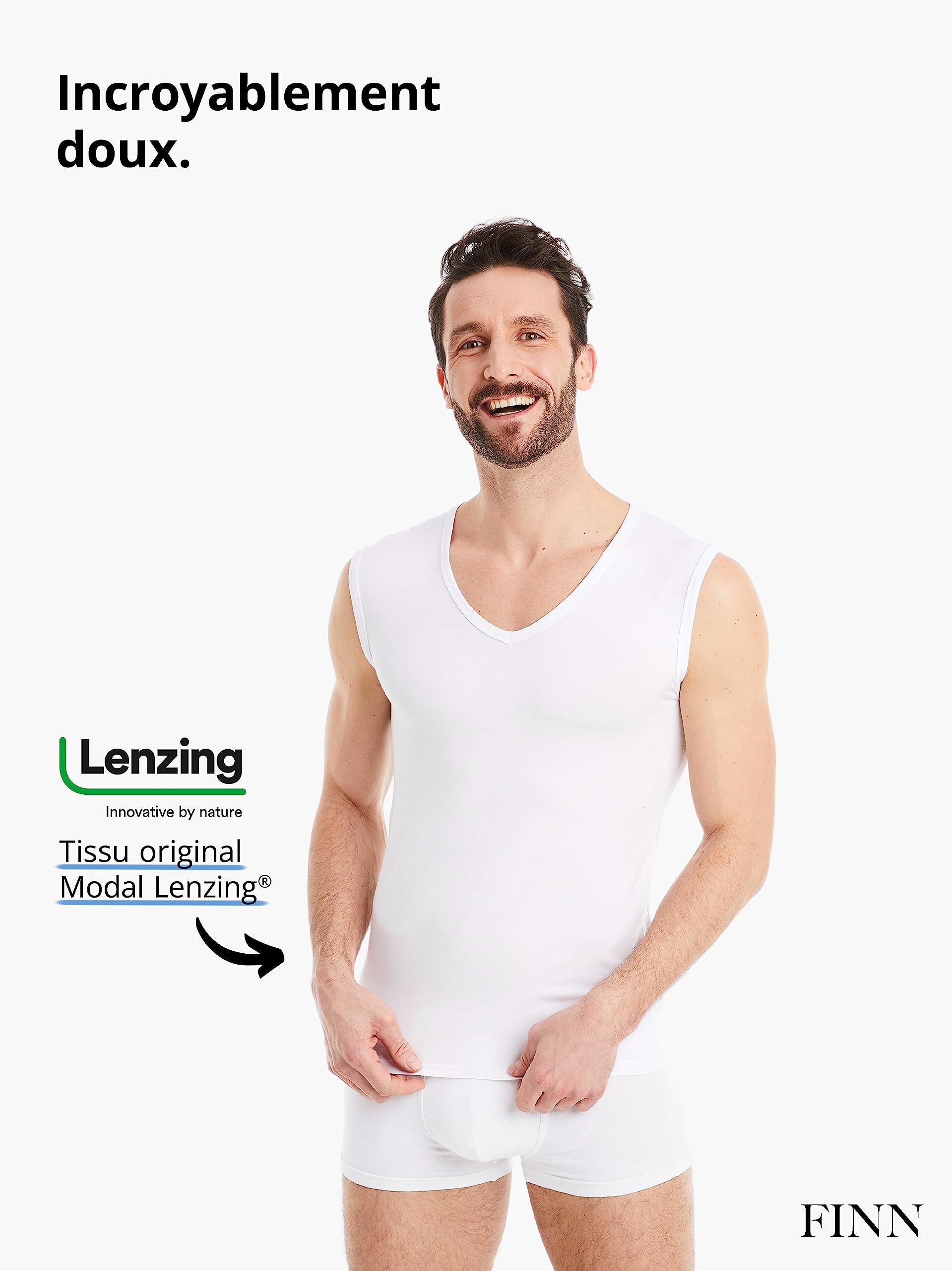 FINN Maillot de Corps Business pour Homme sans Manches avec Col V - sous-Maillot en Tissu Original Lenzing® Modal - Le Débardeur Parfait sous Une Chemise et Un Costume
