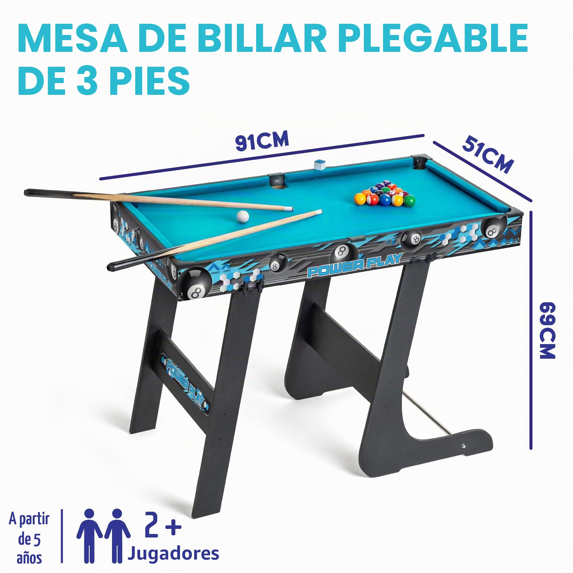 Powerplay 3ft Pool Table, Mini Table Pool Game for Kids & Adults, Compact & Portable, Easy Storage, Gift for Boys and Girls
