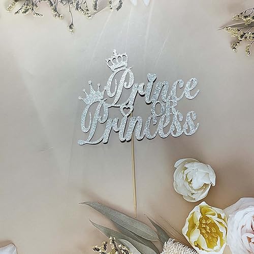 Miniatura 6 de CJIEMJN Decoración para pasteles de príncipe o princesa para revelación de género de niños o niñas, decoración de pasteles de baby shower, purpurina