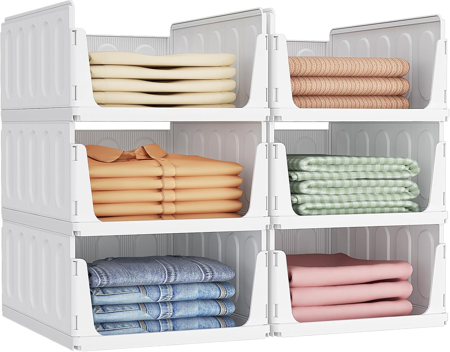 Lifewit 6 Pack Wardrobe Storage Organiser, Stackable Closet Organizer, Hat Boxes, Plastic Clothes Drawer Basket, Cupboard Shelves for Bathroom, Kitchen, Laundry Room, Office, Dorm, White, 32 cm (L)