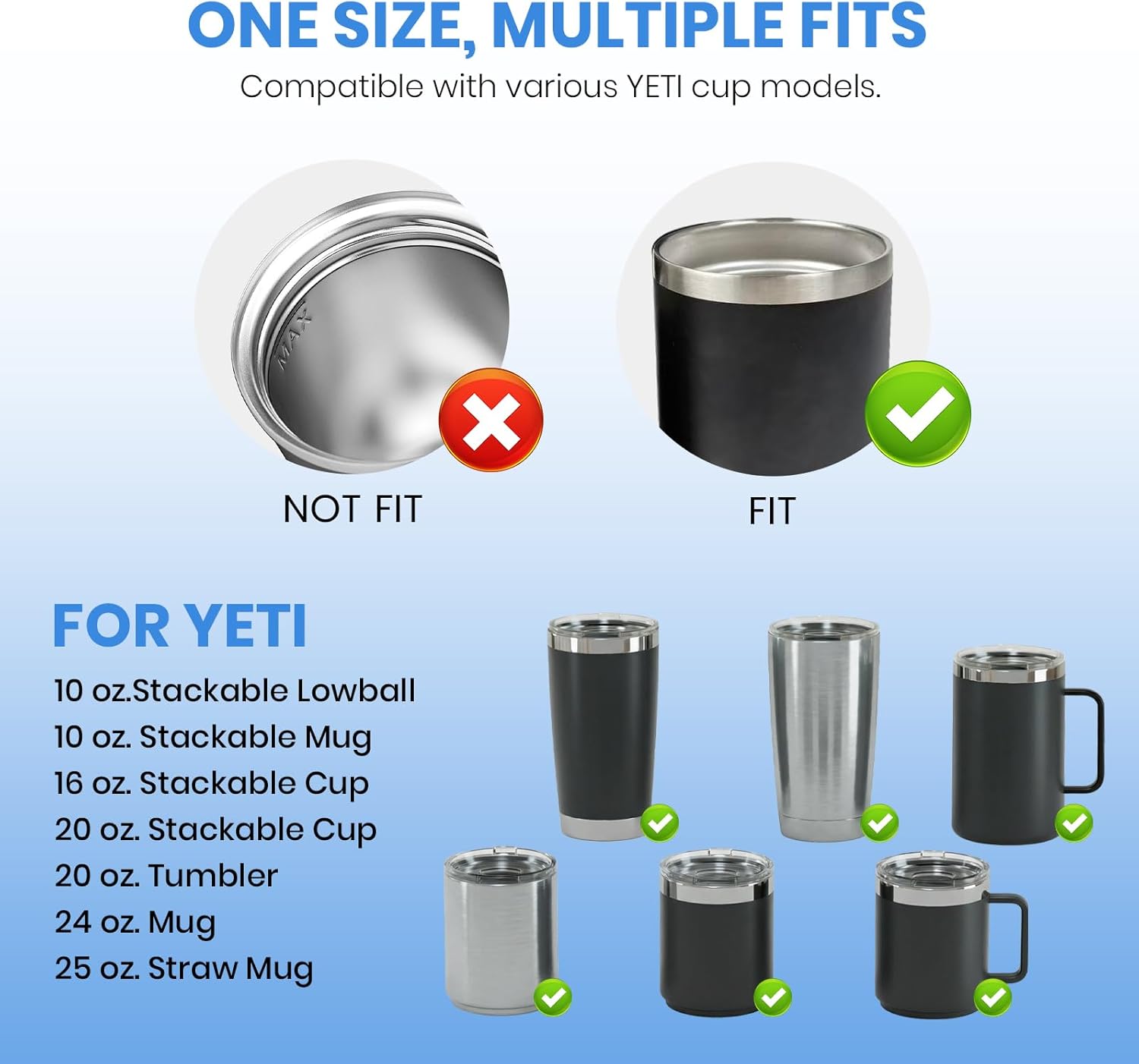 2 Pack Replacement Lids for YETI 20 oz Tumbler,16 oz Pint,10 oz Lowball,10/24 oz Mug,and 25 oz Straw Mug,with Splash-Proof Magnetic Slider,BPA-Free - Image 3