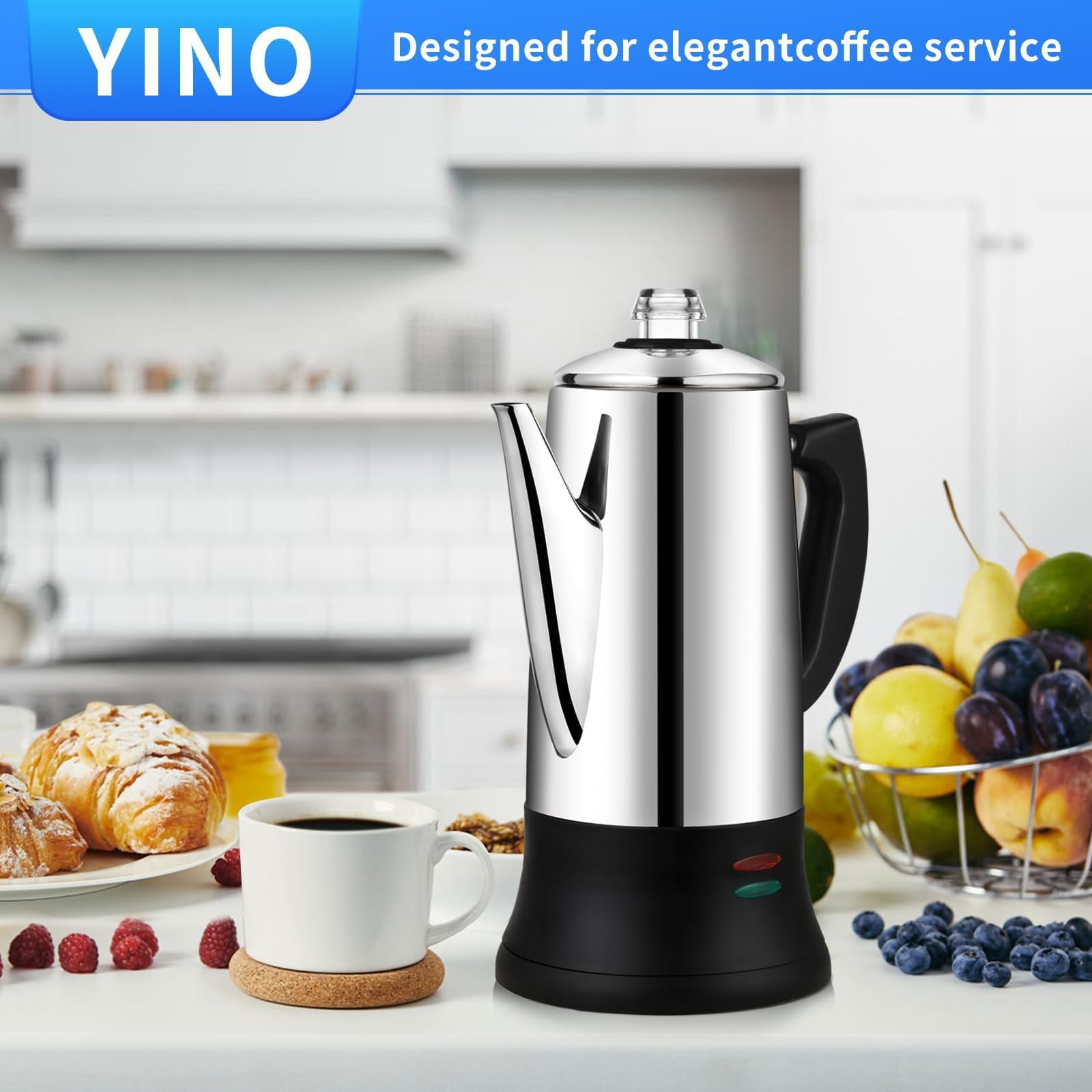 Machine à Expresso De Cuisinière En Acier Inoxydable, Pot Moka électrique, Percolateur à Café électrique 12 Tasses, 1,8 L Cafetière Pour Cuisinière, Cafétéria à Expresso (1.8L)