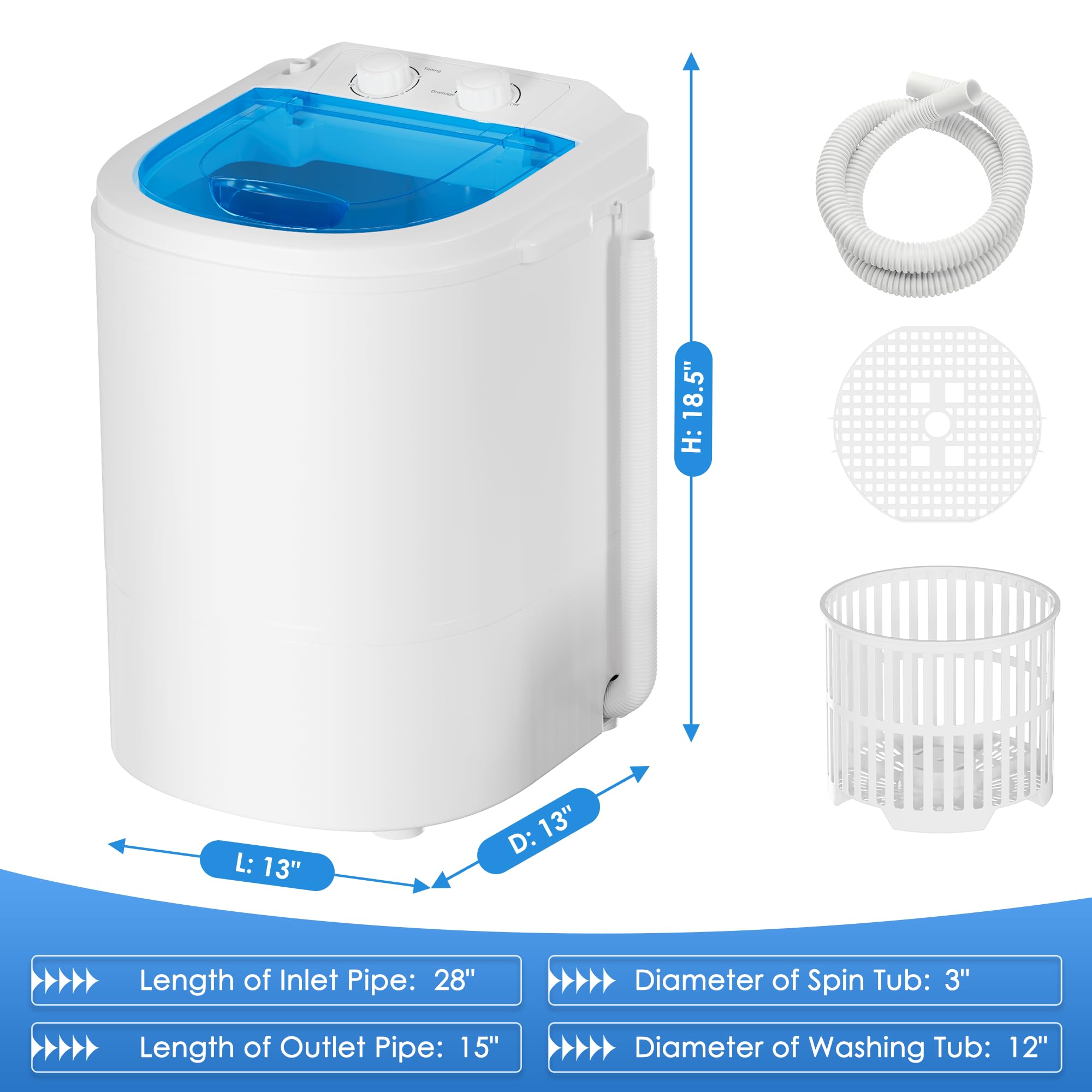 INTERGREAT Lavatrice portatile, mini lavatrice e centrifuga, capacità di lavaggio 2,5 kg, lavatrice semiautomatica con vasca centrifuga e tubo di scarico, perfetta per appartamenti dormitorio camper