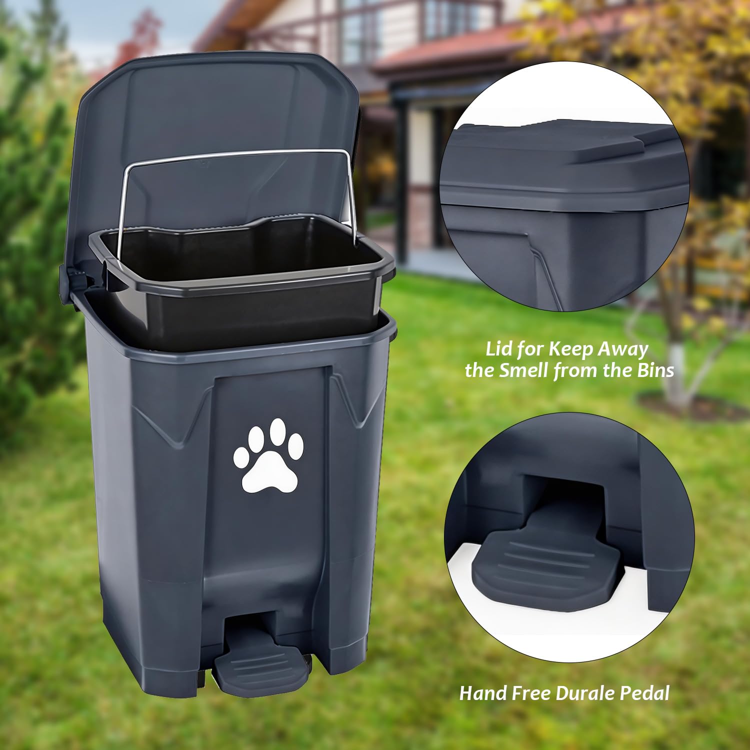 tebiete Cubo de basura para excrementos de perros al aire libre, estación de residuos de mascotas con tapa, contenedor de eliminación de residuos de perros con cubo interior extraíble, pedal manos