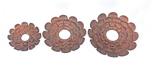 HomeRoots 31 x 31 x 3.5 pulgadas, cobre de 3 piezas de metal de flores florecientes vintage, espejo de pared