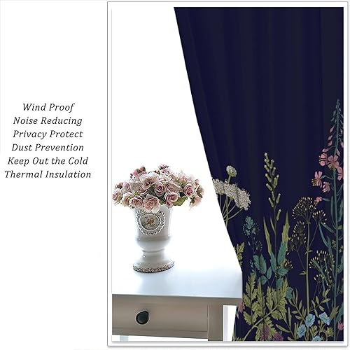 Miniatura 403 de Retro 70s Floral Blackout Window Curtains, Watercolor Flower Plant Rustic Modern Style Pattern Window Drapes, for Bedroom Living Room 42x45in 2