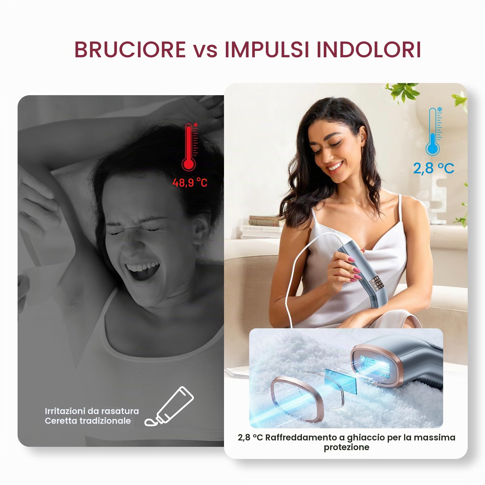 TRIPLE-Pulse IPL Laser Depilazione, Comfort 2,8 °C Sapphire Ice Cooling Dispositivo di Depilazione per Donne e Uomini, Efficace, Permanente, Alternativa alla Depilazione da Salone a Casa (Blu Navy)